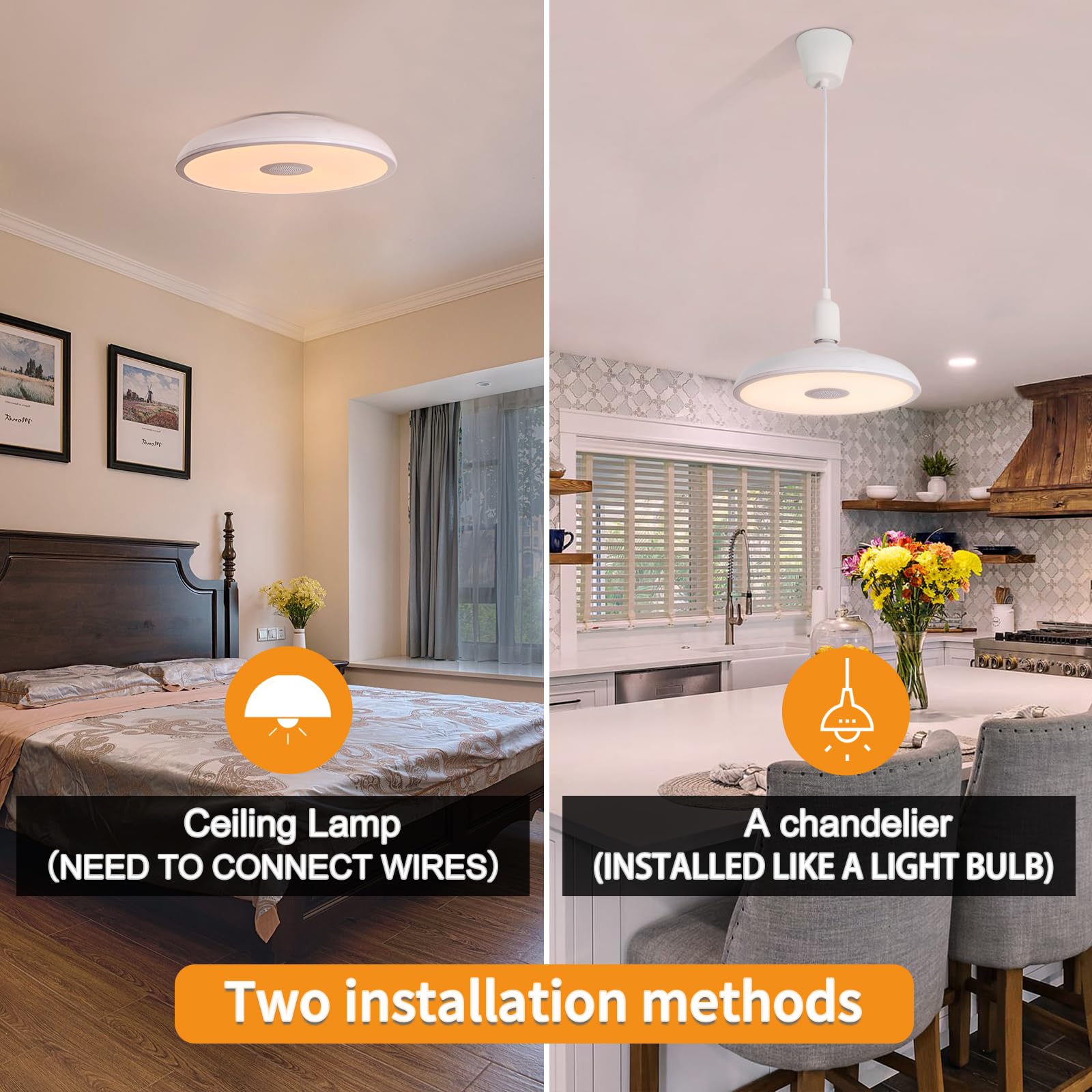 Asall Smart Waterproof Led Ceiling Light Fixture,With Bluetooth Speaker,11 Inch,18 Watt, 2700K-6500K Dimmable Music Lamp,Rgb Col