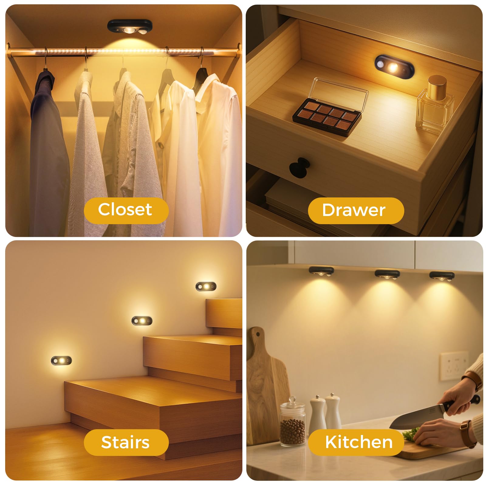 Glaresbot Led Motion Sensor Puck Lights  Small Rechargeable Under Cabinet Light  Dimmable Warm White Closet Lights  Wireless Under Cabinet Lighting For Drawer  Kitchen (6 Pack)
