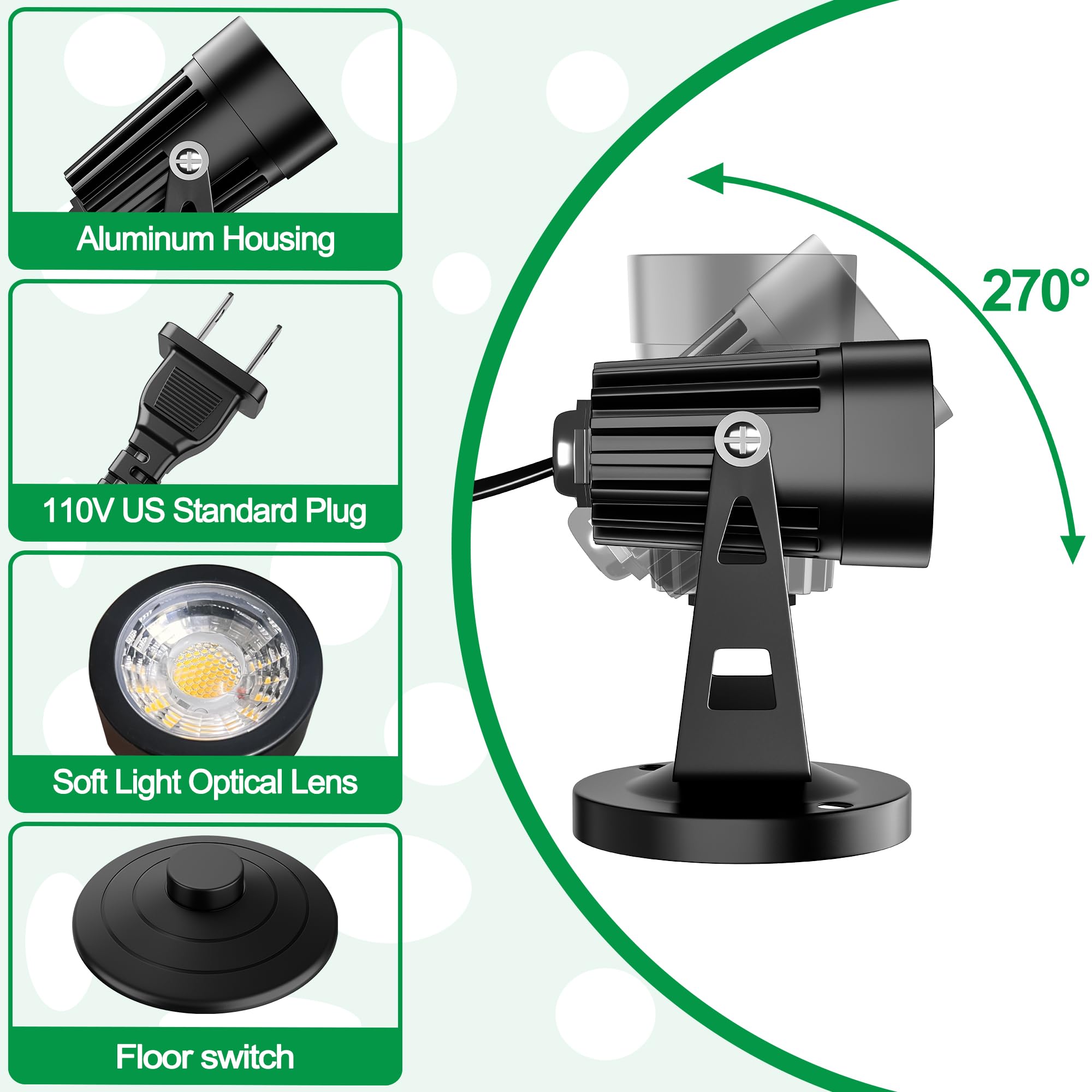 Jiaqiyan Led Indoor Plant Spotlight, 3W Floor Lamp Plant Up Lighting, 3000K Warm White Spotlight Indoor Graphic Light Accent Lig