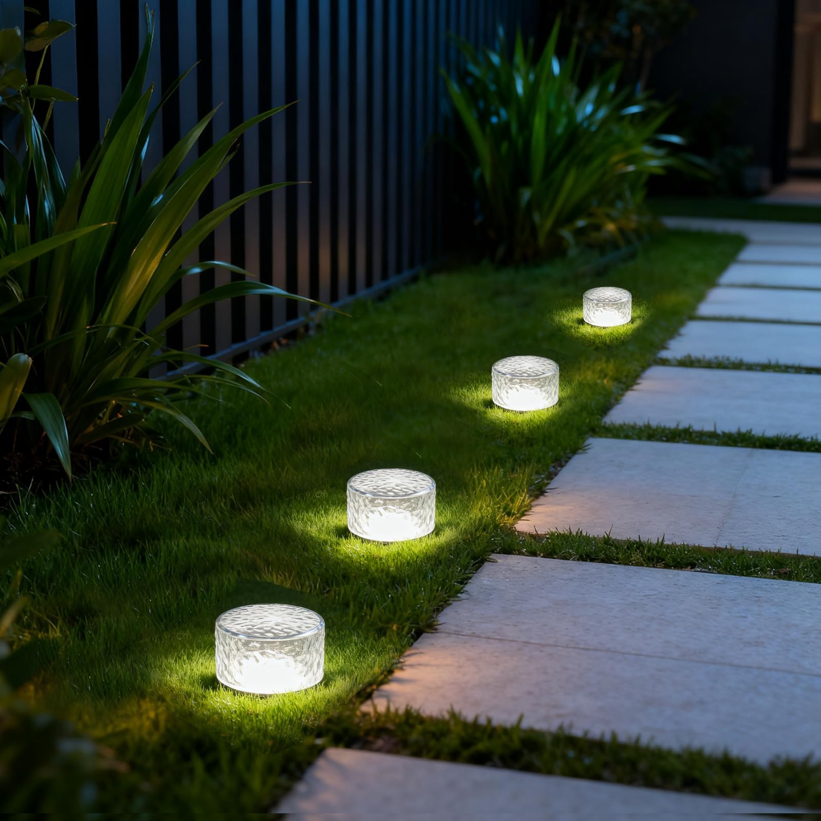 Wokyo 4 Packs Solar Ice Cube LED Light, Solar Wireless Paver Lights, 4x2.2 inch Rock Lights with 6 LED for Patio, Yard, Walkway,