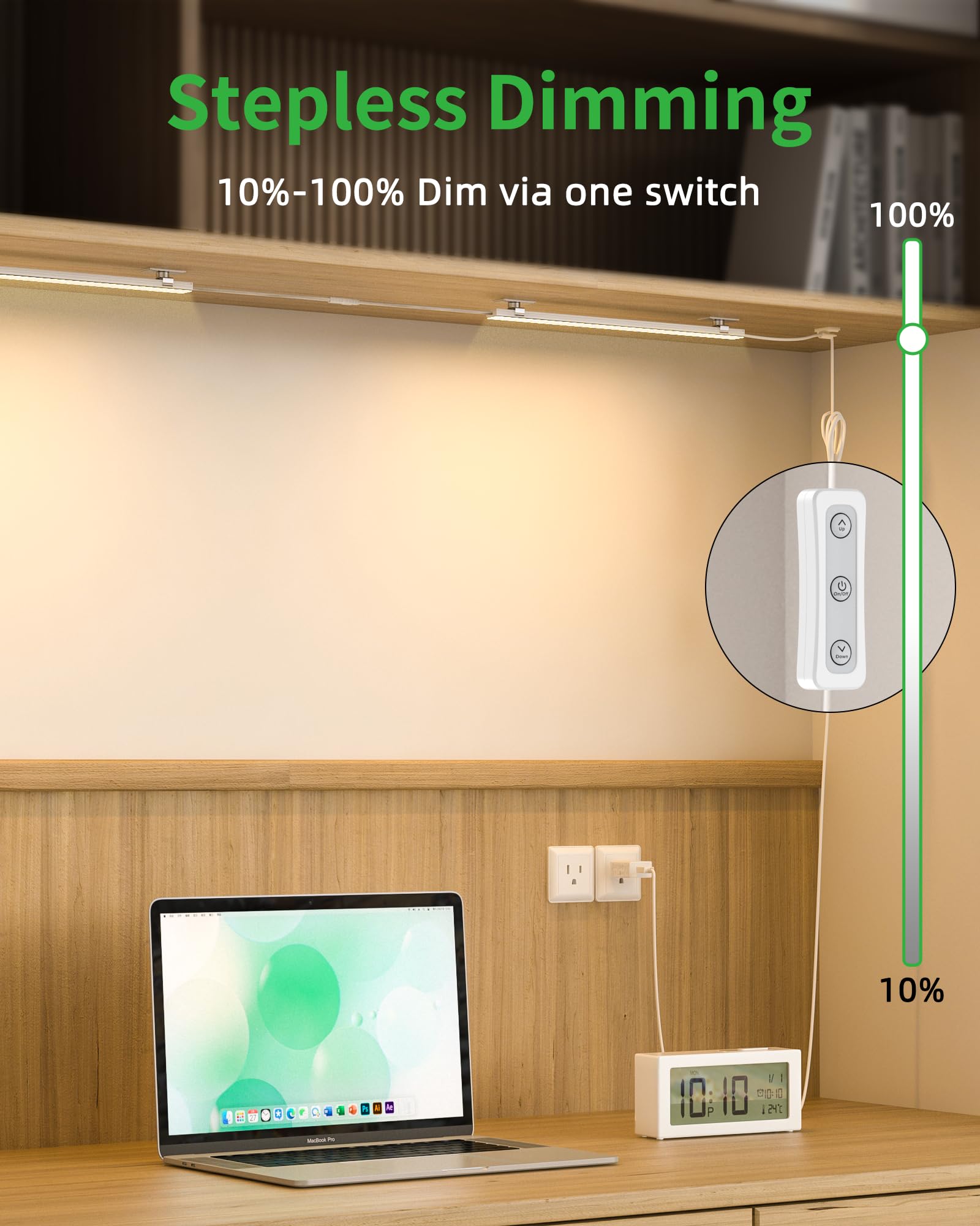 Vovamo Under Cabinet Lighting Plug-In, Dimmable Under Counter Lights For Kitchen, 3Pcs 12 Inch, Warm White 3000K Linkable Usb Le