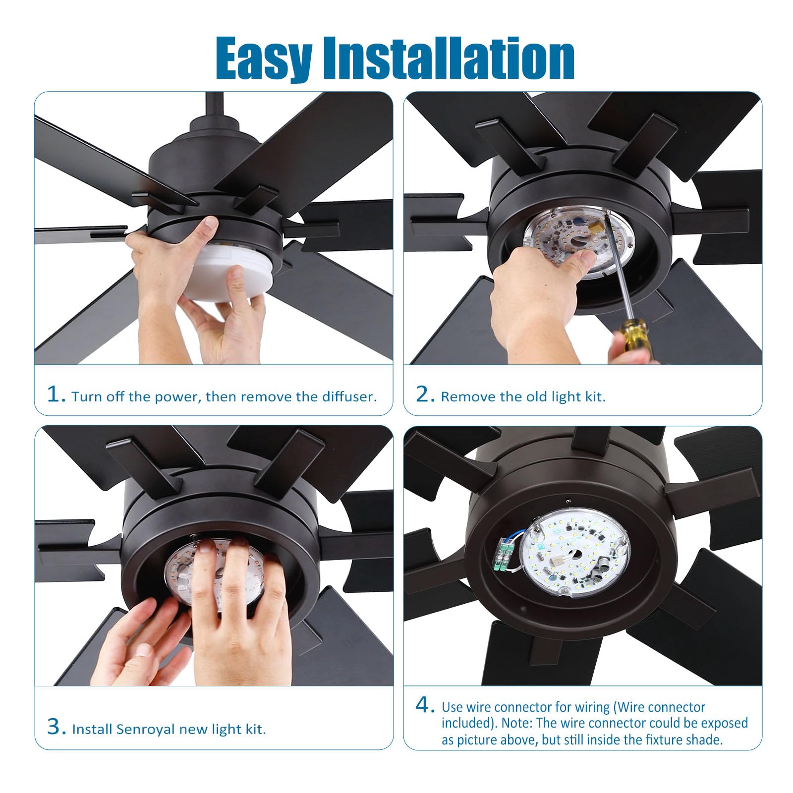 senroyal 4 inch LED Ceiling Fan Light Kit, 6000K Natural Daylight, 18W 2000LM, Dimmable, Model 68002