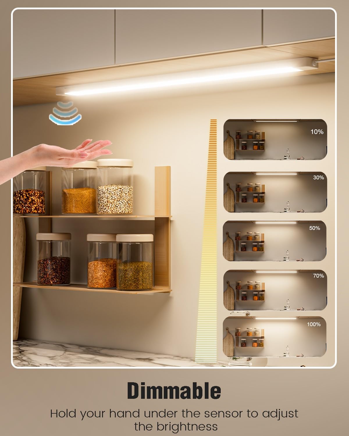 Myplus 24 Inch Under Cabinet Lights With Hand Wave, Under Counter Lighting 4000K Natural White,Dimmable,Plug And Play,Led Lights