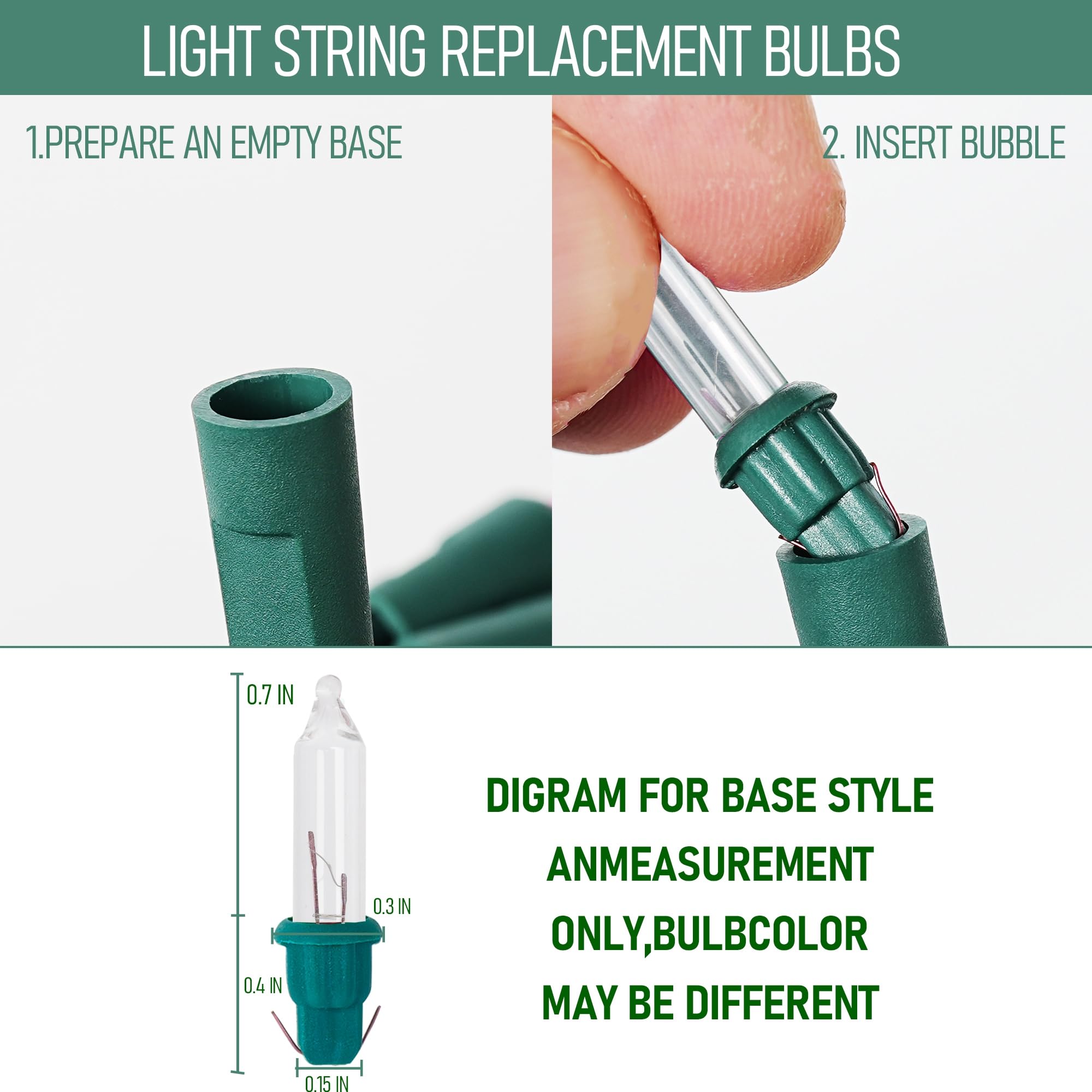 Dazzle Bright 120 Pcs Replacement Christmas Mini Light Bulbs, Warm White Incandescent String Lights With Green Base, 2.5 V Bulbs