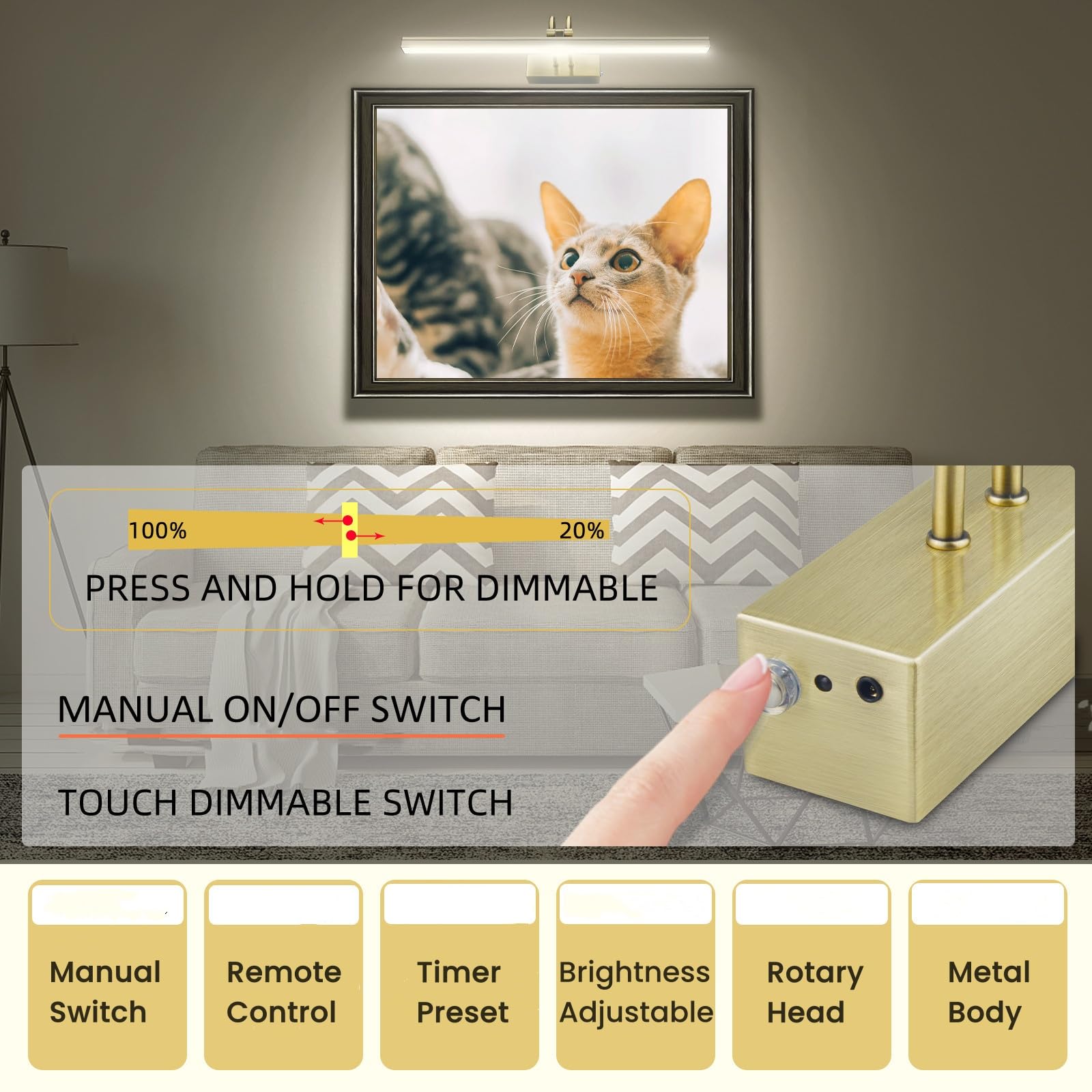 FUNCHDAY Picture Light Wireless, 13 Rechargeable Battery Operated Picture Lights with Remote Timer, 280LM Dimmable Gallery Light
