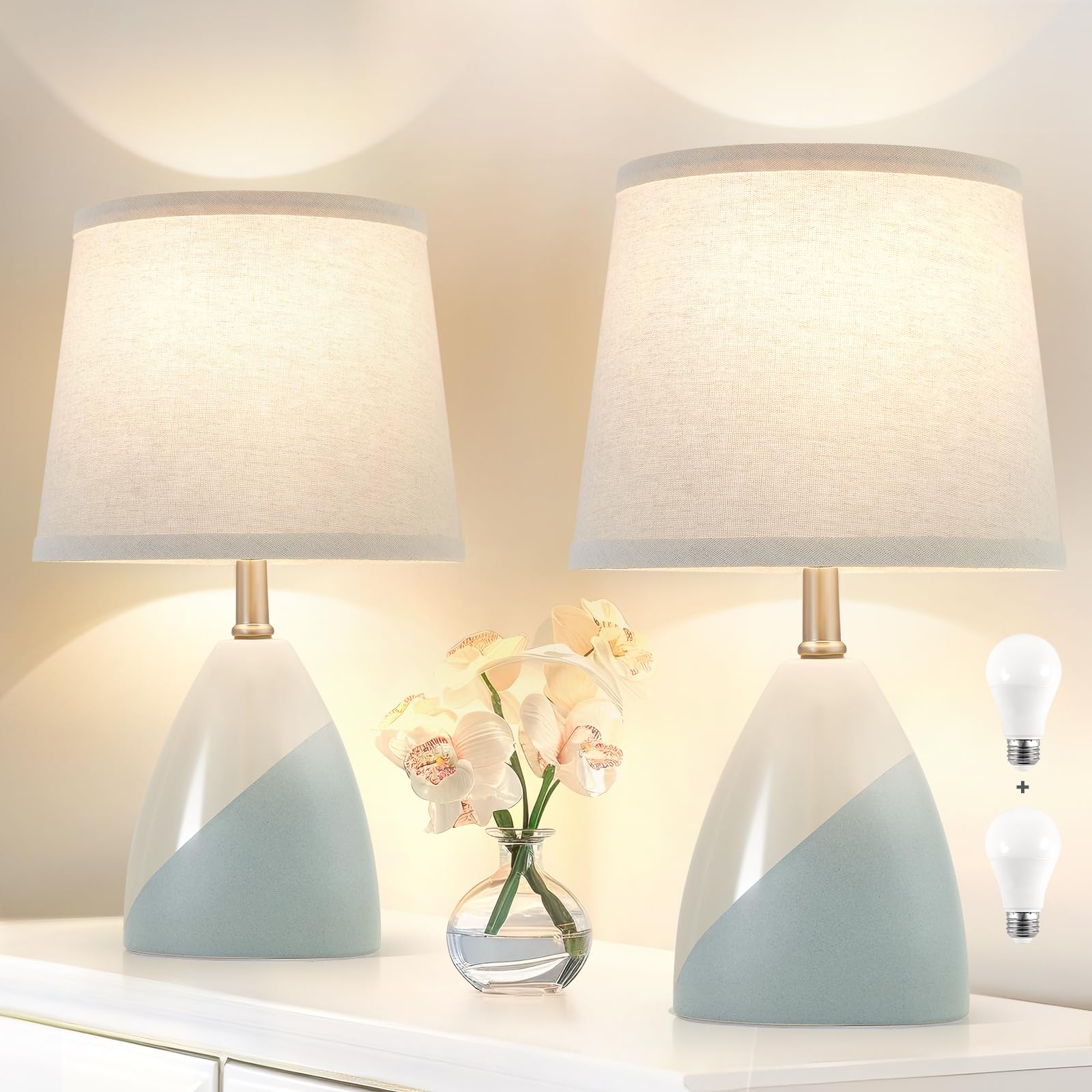 Luvkczc Table Lamps Set of 2, 19    Ceramic Table Lamp Beside Lamps Nightstand Lamp Modern Table Lamp for Living Room, Bedroom &