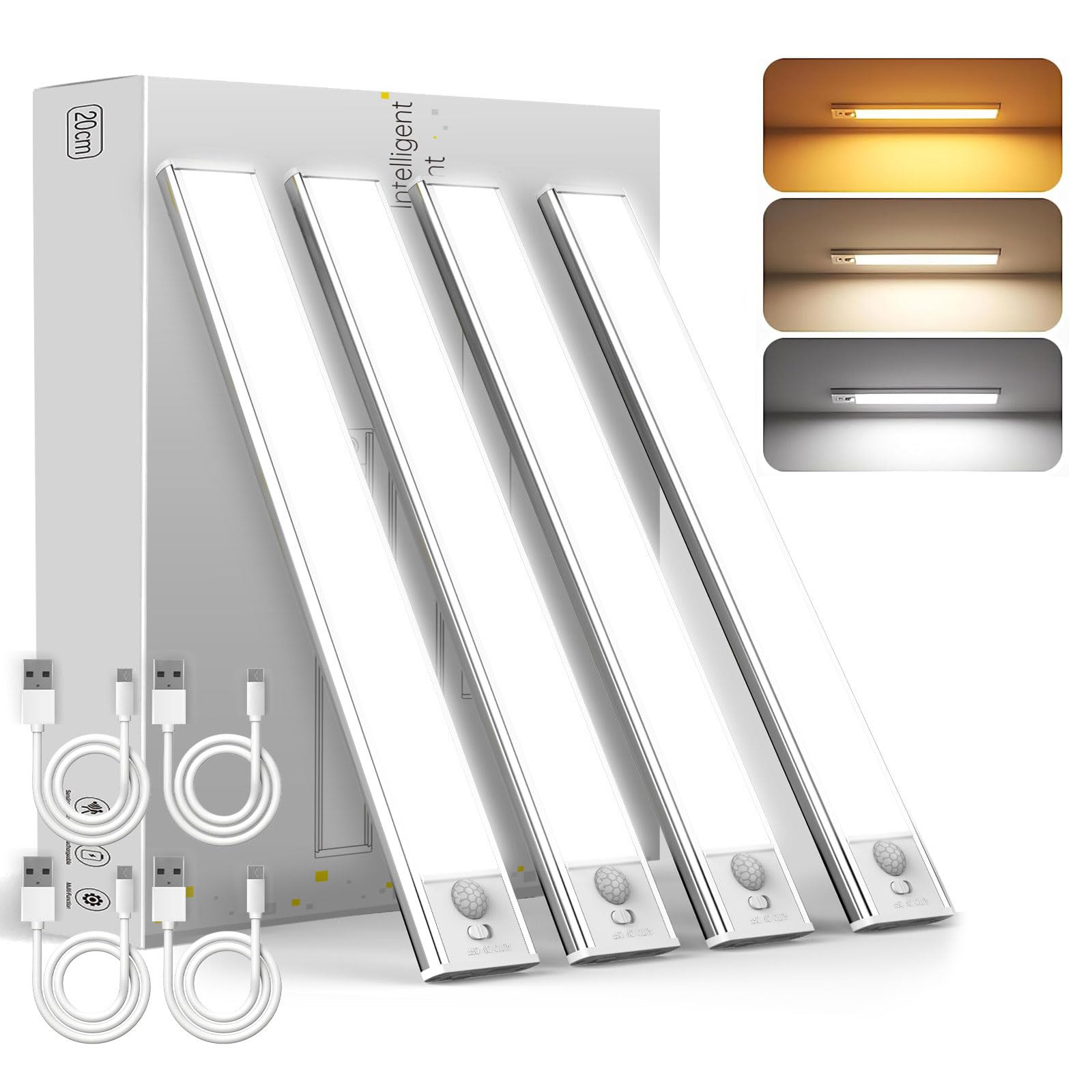 DAYBETTER Motion Sensor Under Cabinet Lighting with Rechargeable Battery 1000 Mah 8 Inch Magnetic Motion Activated Under Cabinet