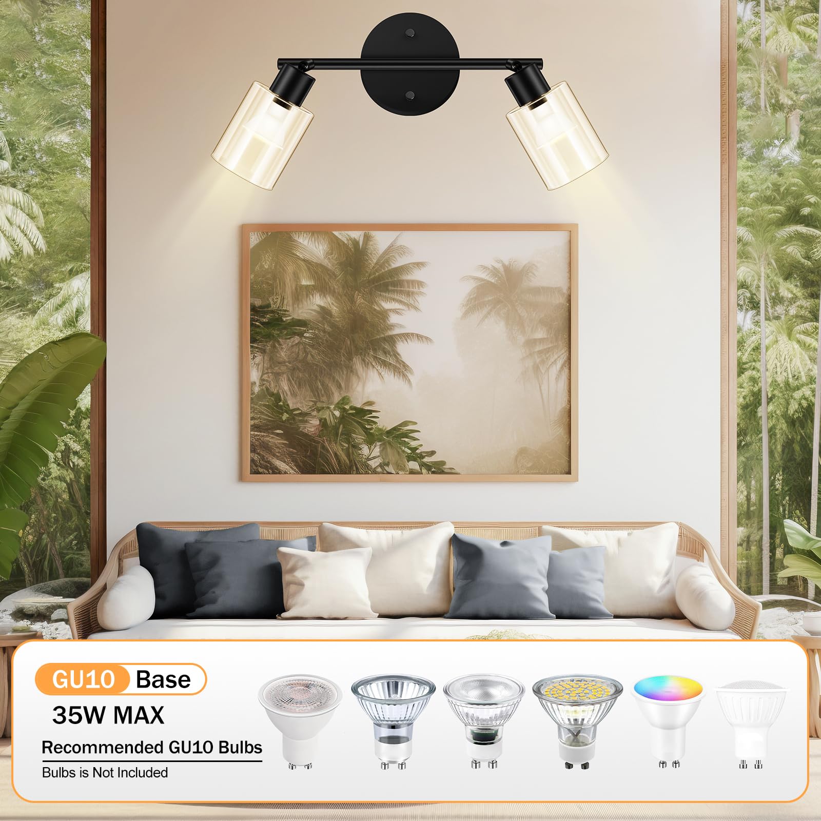 Boostarea 2 Light Led Track Light,Glass Lightshade Track Lighting Kit,Modern 2 Way Ceiling Spot Light For Kitchen,Dining Room,Be