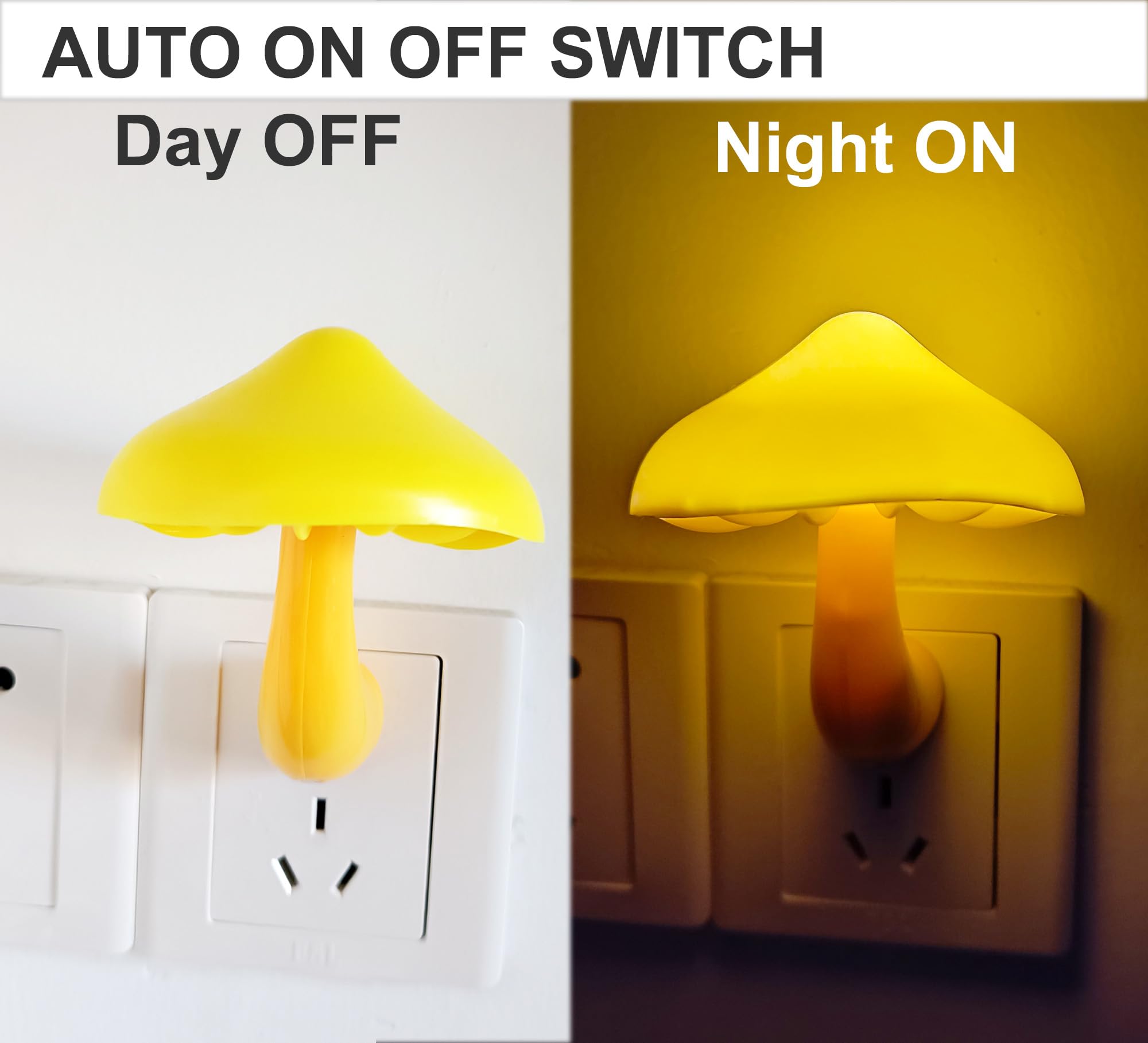 AUSAYE LED Night Lights 5 Pack Plug-in Mushroom Lamp Warm Yellow for Bedroom, Bathroom, Hallway, Stairs, Kitchen, Basement L-7513