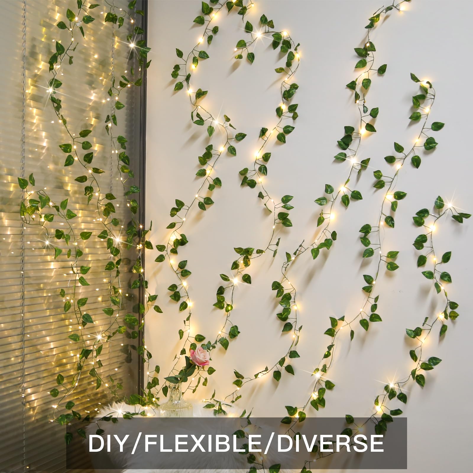 suddus 200 LED Fairy Lights with Vines, 6.5ft x 6.5ft, Pothos-Warm White, USB Powered, Model SDC-200PVCU
