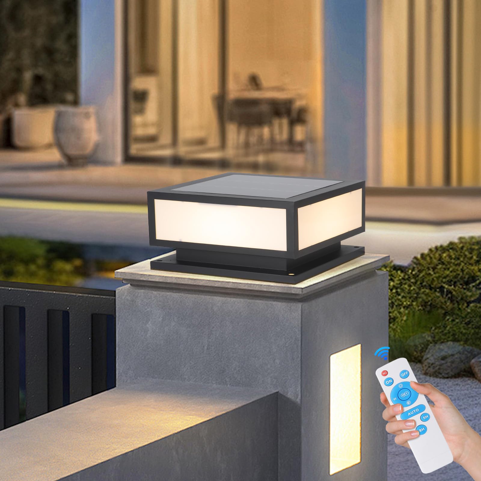 Dahgeo Solar Outdoor Column Lights With Remote Control, Ip65 Waterproof - Black, 30Cm