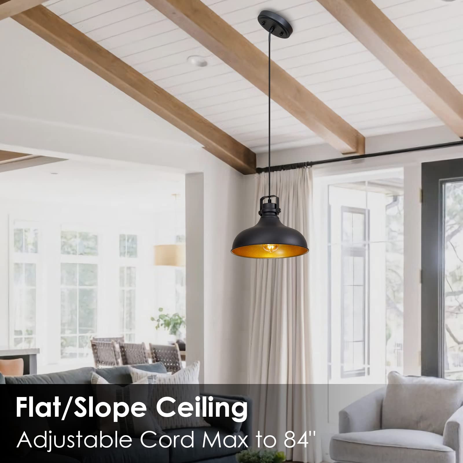 Alaislyc Black Farmhouse Pendant Lights, Vintage Dome Hanging Fixtures, 2 Packs For Kitchen Island