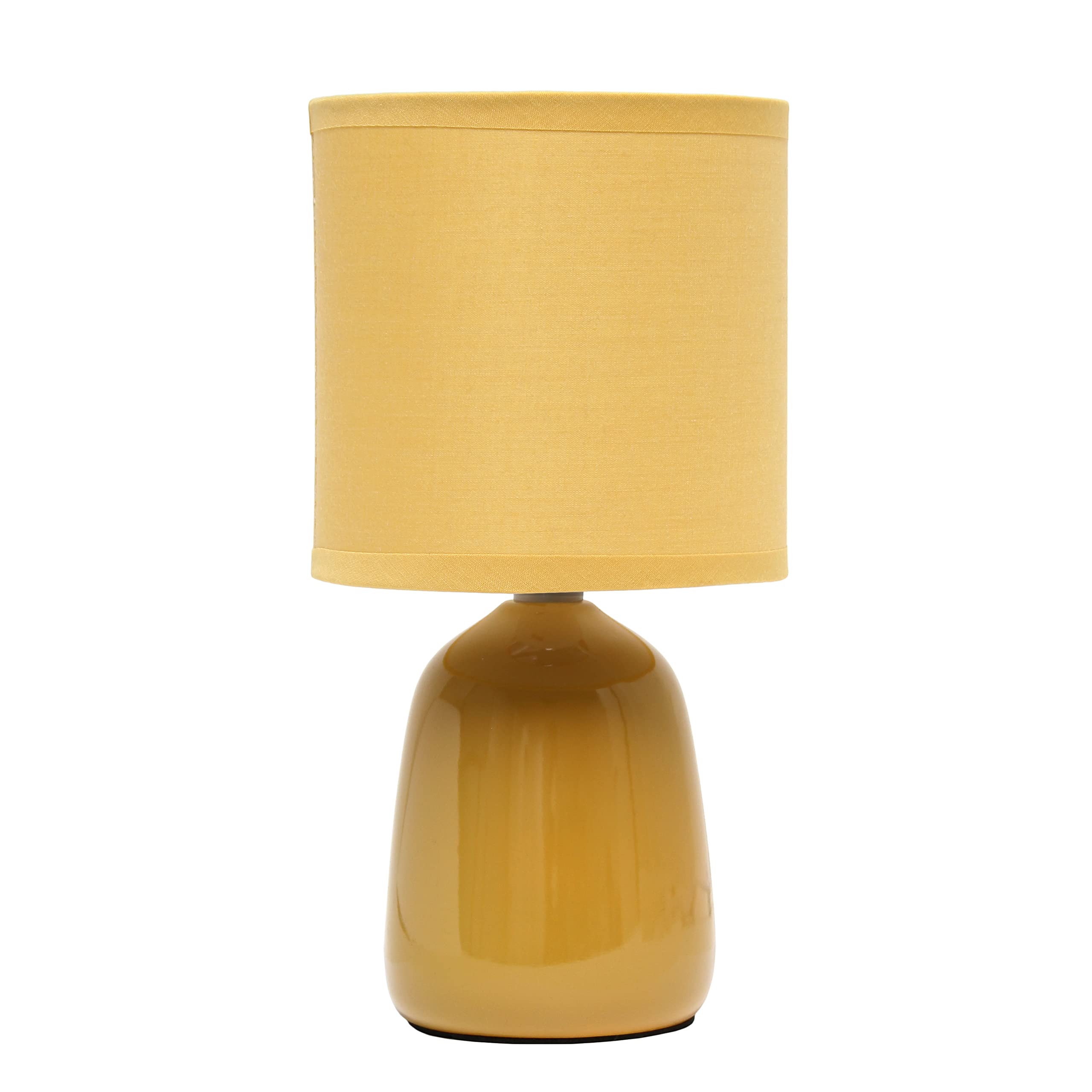 Simple Designs Lt1134-Mst 10.04&quot; Tall Traditional Ceramic Thimble Base Bedside Table Desk Lamp W Matching Fabric Shade For Decor, Nightstand, Bedroom, Living Room, Entryway, Office, Mustard Yellow