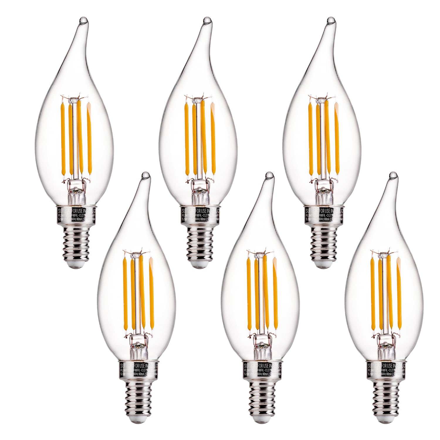 Flsnt Led Candelabra Bulbs, Dimmable Ca11 E12 Led Chandelier Light Bulbs, 2700K Soft White, 4W (40W Equivalent), 450Lm, 6 Pack U