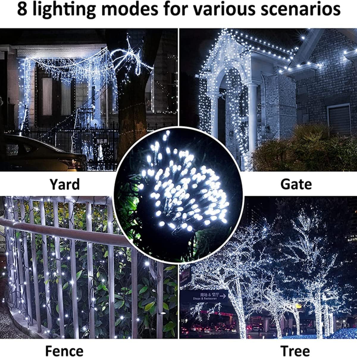 Lunaxinhuo 4Pack Solar String Lights For Outside, 400 Led Solar Christmas Lights Outdoor Waterproof With 8 Modes Solar Fairy Lights For Xmas Tree Party Wedding Garden Fence Decorations (White)