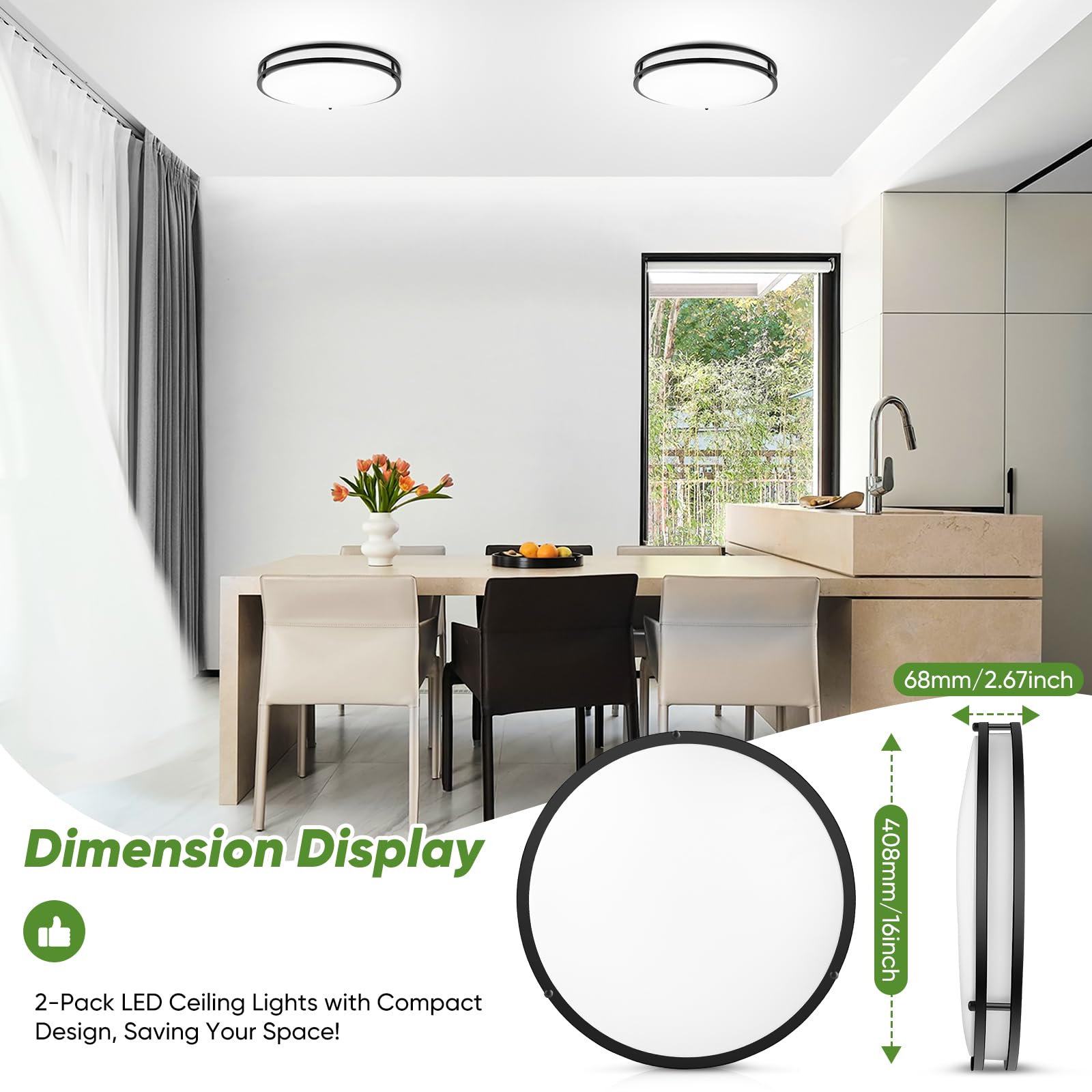 50W 5600Lm Bright Led Ceiling Lights Matte Black, 16Inch Large Flush Mount Ceiling Light Fixture With 5 Color Temperatures, Dimm