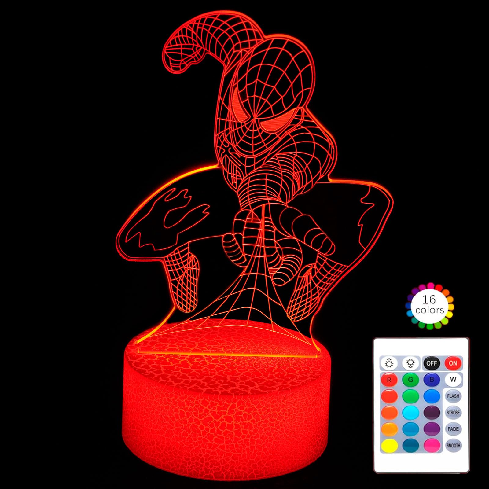 SEMMGO 3D Night Light Illusion Lamp for Kids, Remote Control, Dimmable, 16 Colors, Model ZizuXiia001, Acrylic, Superhero Design