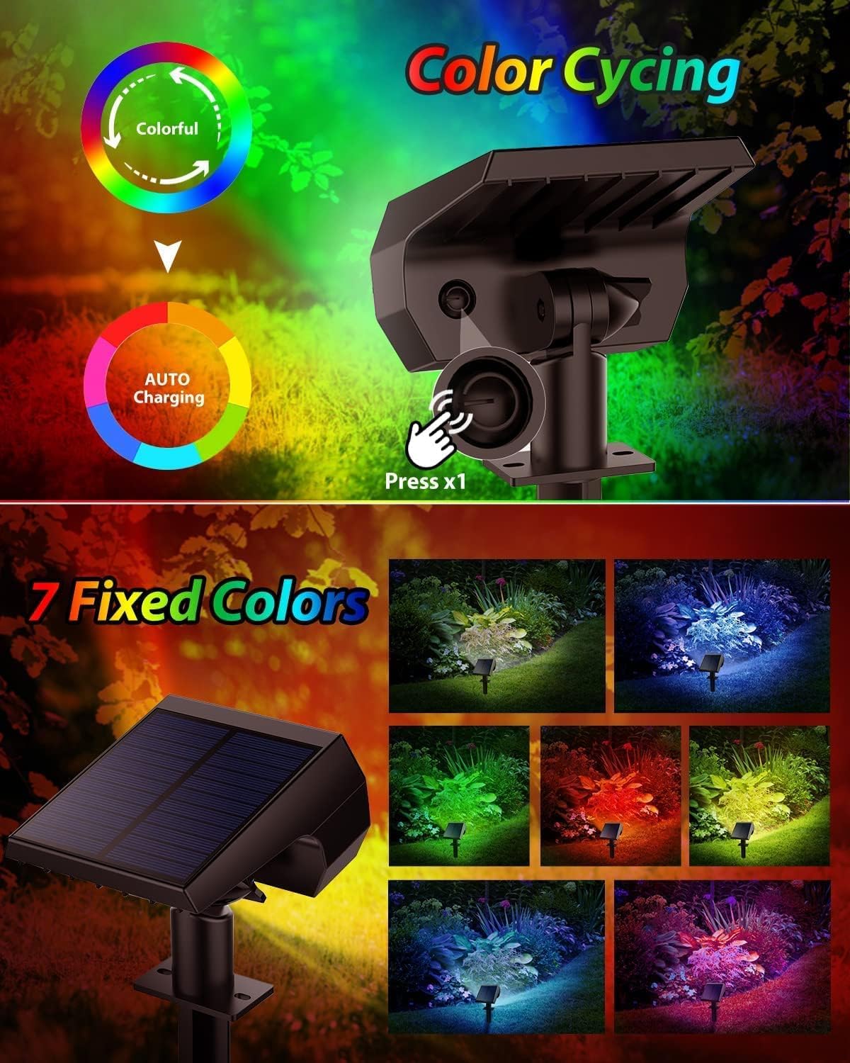 Kaxiida Solar Color Changing Lights - IP68 Waterproof Exterior Lights with 7 Modes, Multicolor RGB for Garden, Yard & Landscape