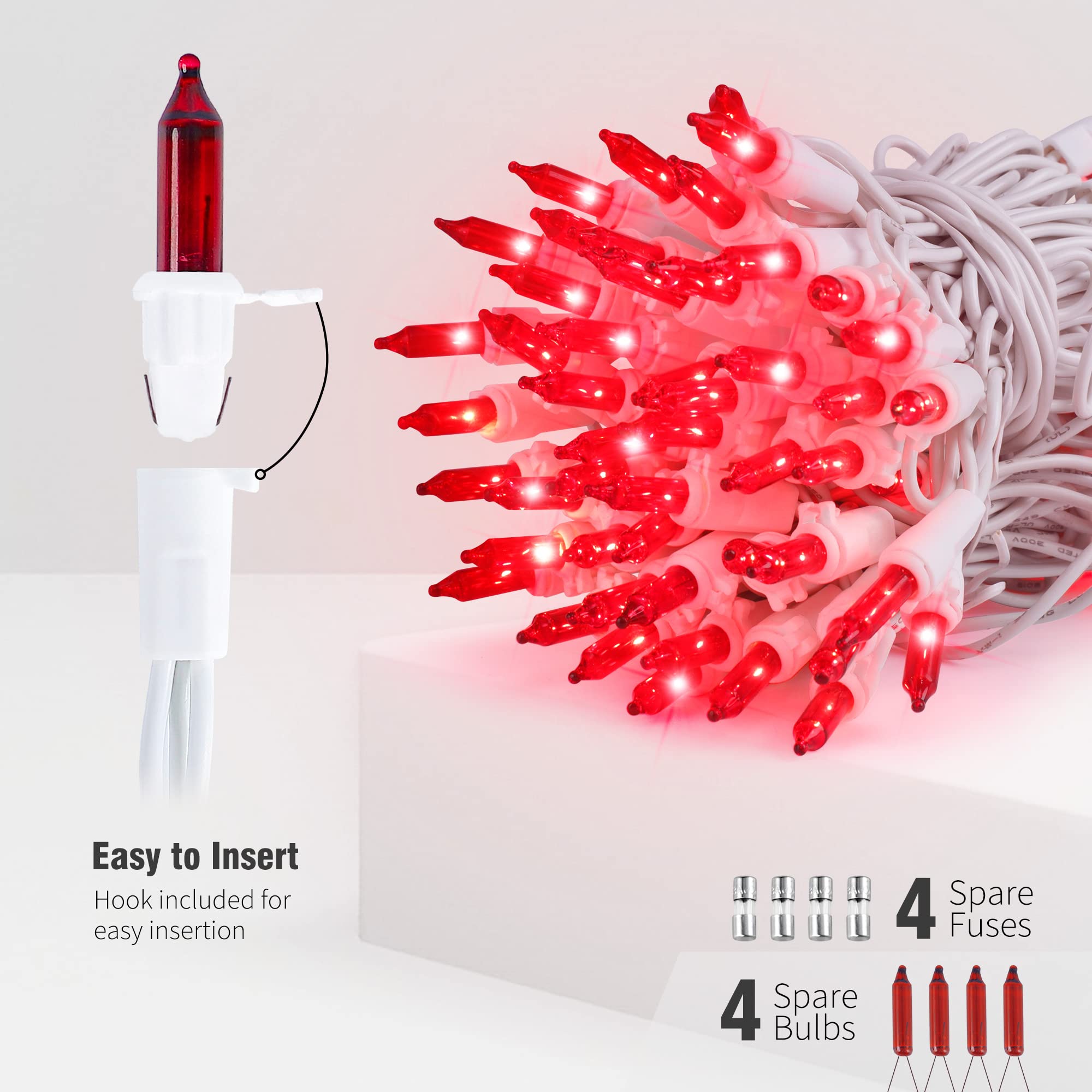 Hopolon 50 Red Christmas Lights - 2Pack White Wire, 13Ft String Lights For Indoor/Outdoor Holiday Decorations