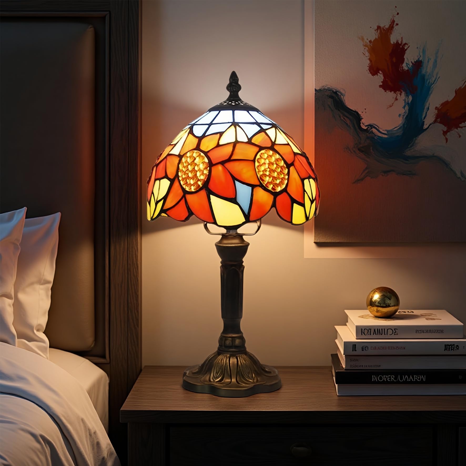 Exporify Tiffany Table Lamp Sunflower Stained Glass Lamp,8 Small Tiffany Lamp for Living Room Home,Bedroom Bedside Vintage Lamp 