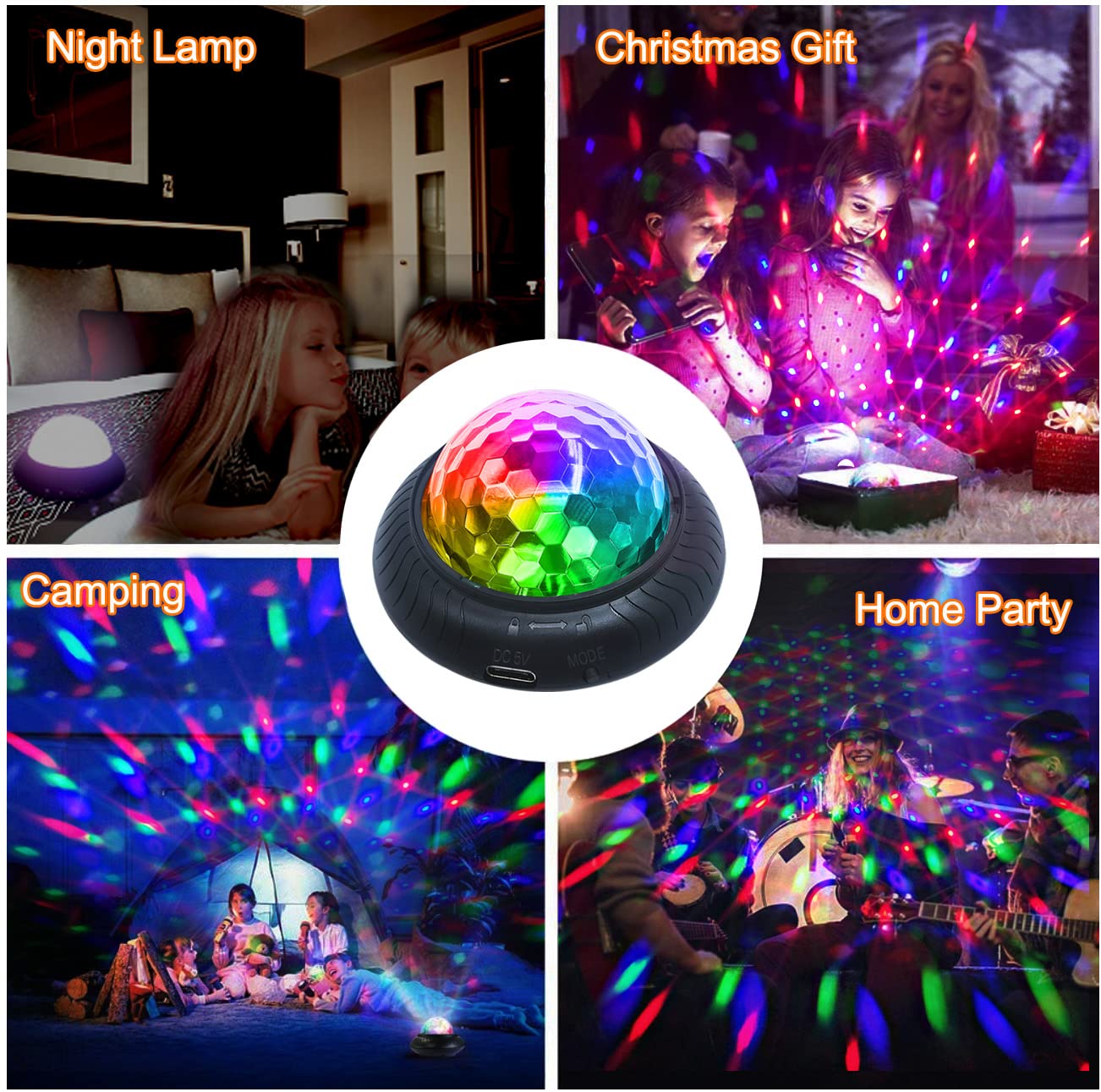 KisMee Disco Party Light - 2 in 1 Sound Activated Multicolor Disco Ball, Rechargeable, Black, 4 Pack, Model DQ-G3