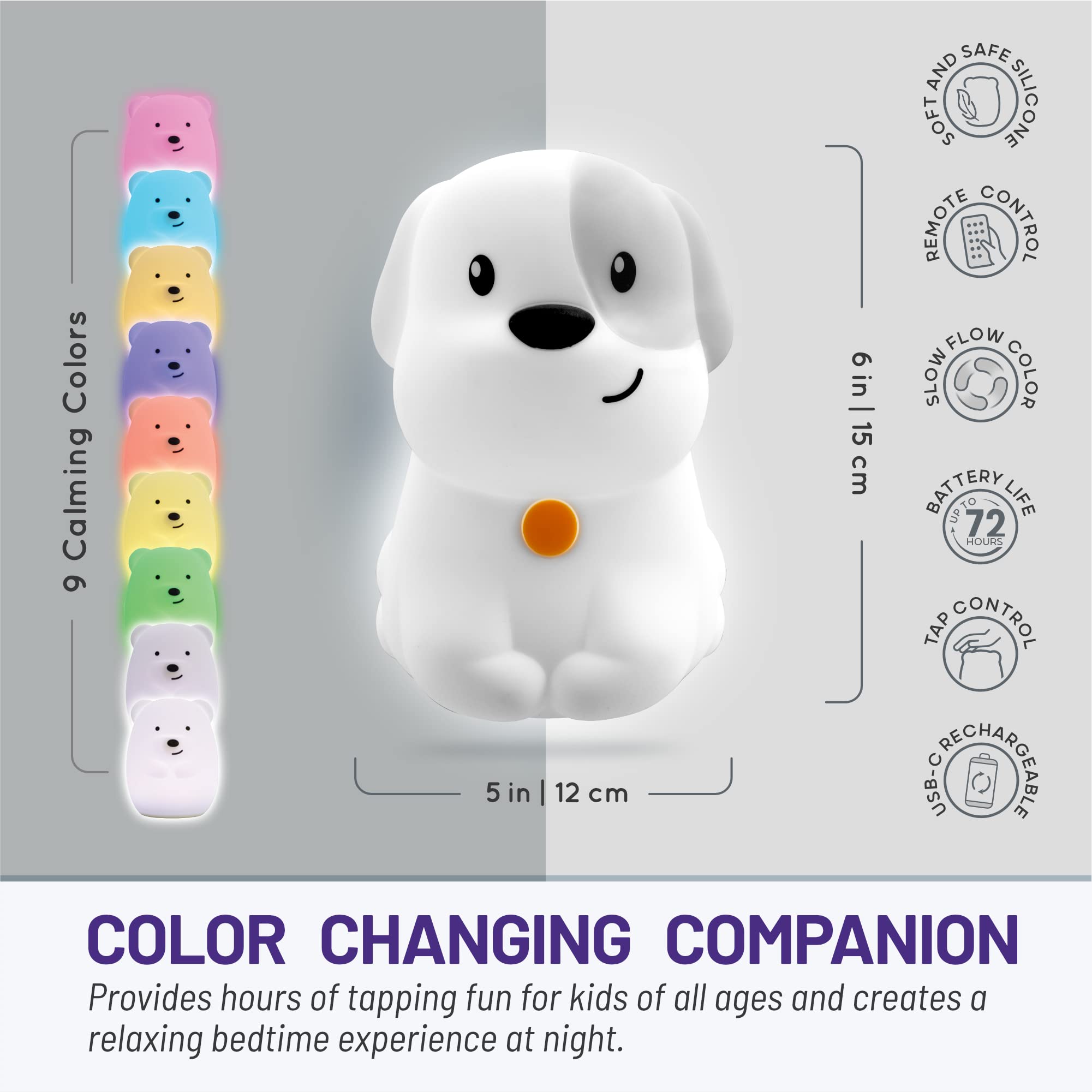 Lumipets Night Light Kids Lamp, Rechargeable, Silicone Rubber, Multicolor, Model LumiPets1