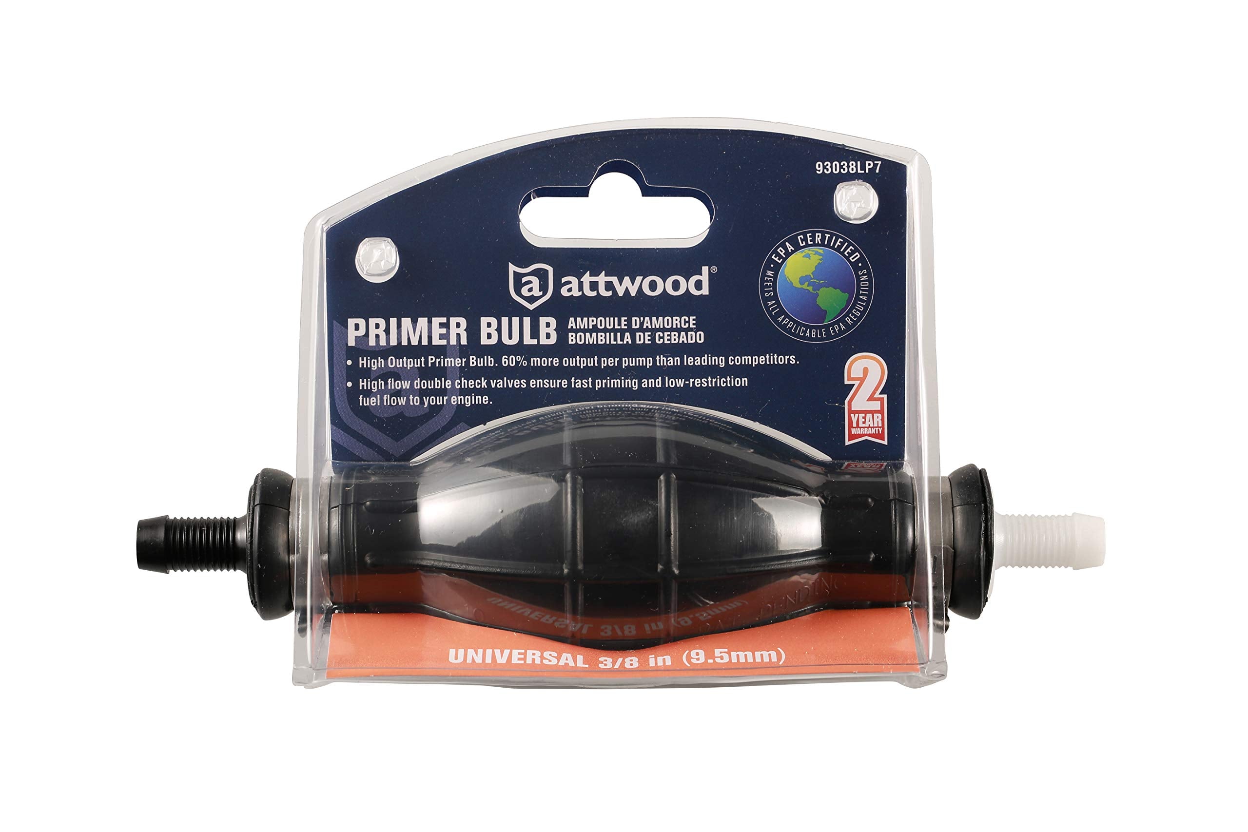 Attwood High-Output Primer Bulb, 3/8-Inch, EPA & CARB Certified, Black, Plastic, Model 93038LP7