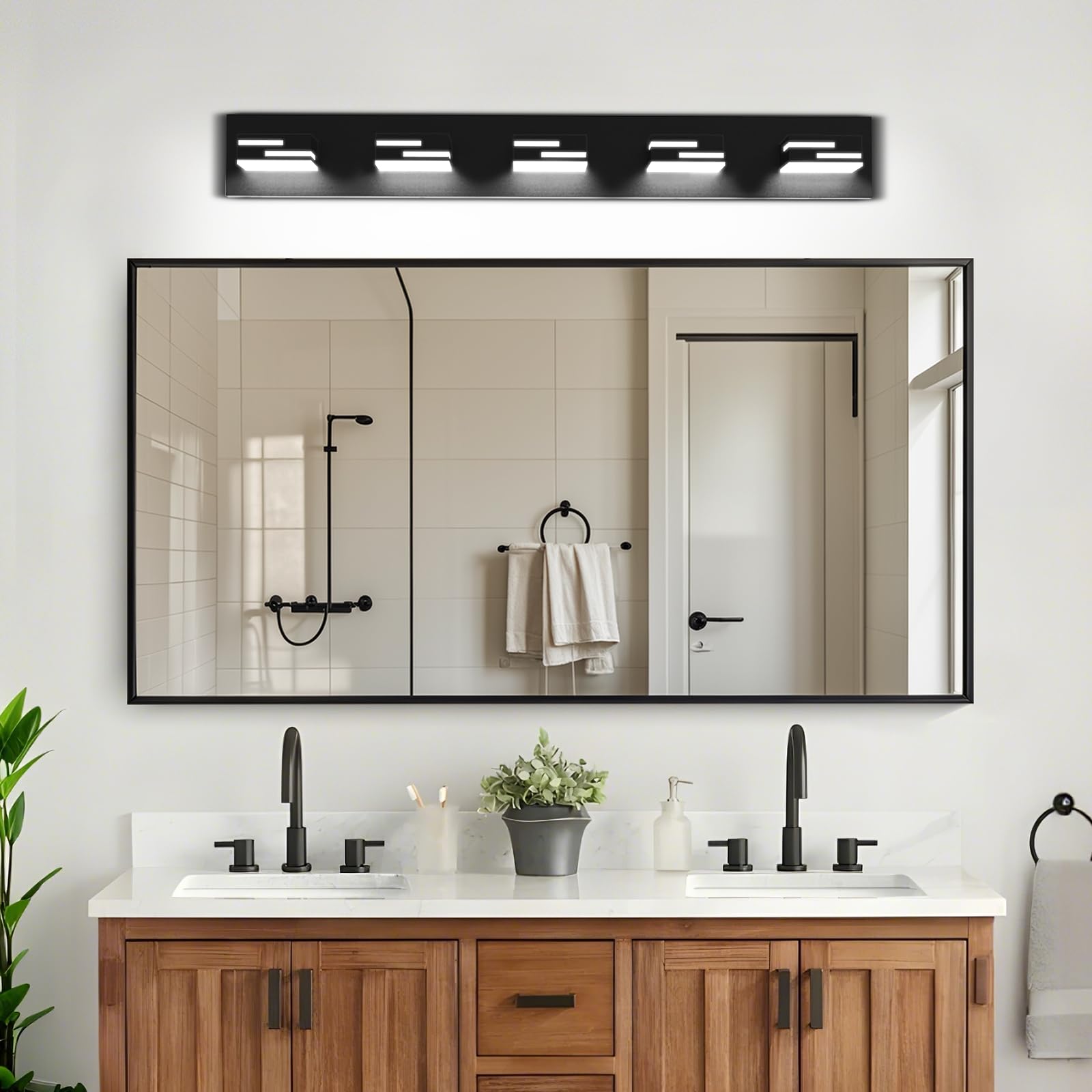 Lkhf Led Modern Bathroom Vanity Light Fixtures 5-Light 5Cct Dimmable Matte Black Vanity Lights For Bathroom Lighting Fixtures Over Mirror  With 350?Rotatable Acrylic Heads  34-Inch