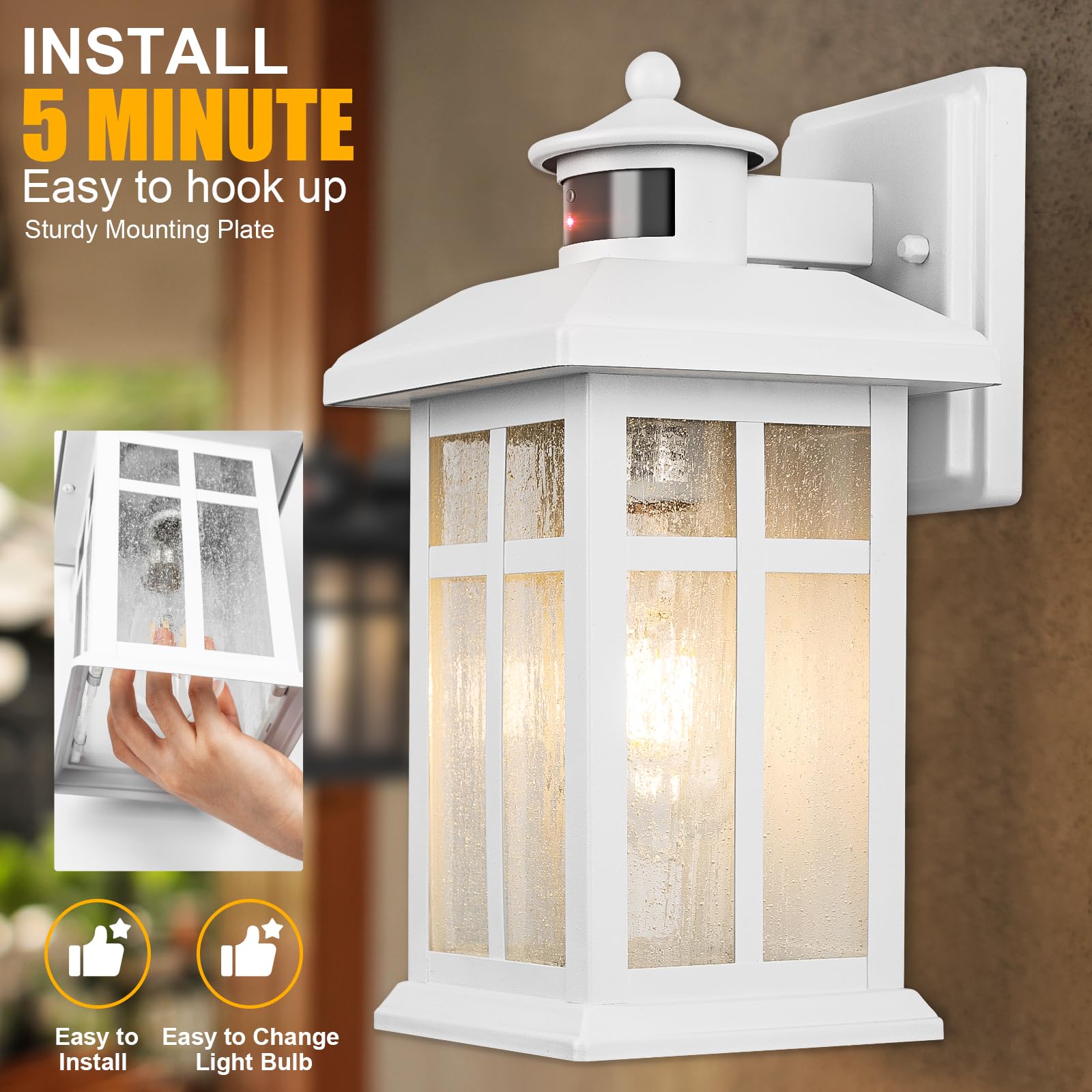 Newest 2 Packs Motion Sensor Outdoor Lights, Outside Light Fixtures For House White, Porch Lights Outdoor 2- Pack With E26 Socke
