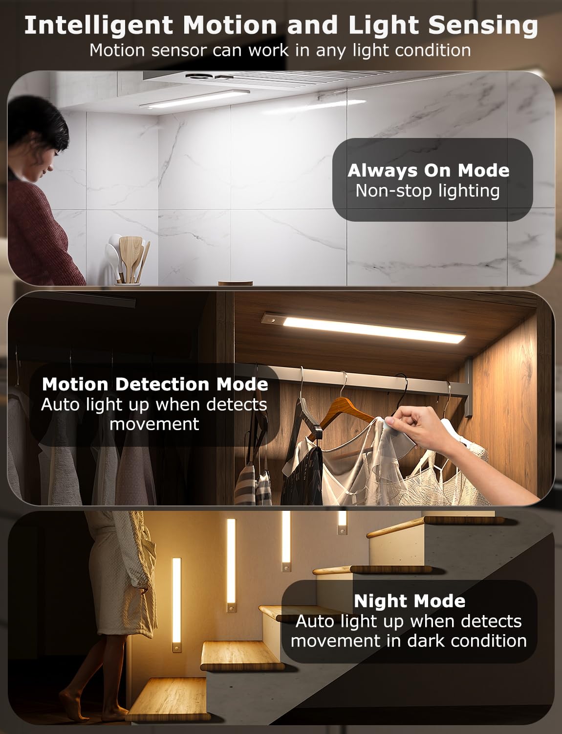 Skairipa 16in Ultra-Thin Wireless Under Cabinet Lighting, Aluminum, 3-Color-Temps, Rechargeable Motion Sensor, 6Pack, Silver