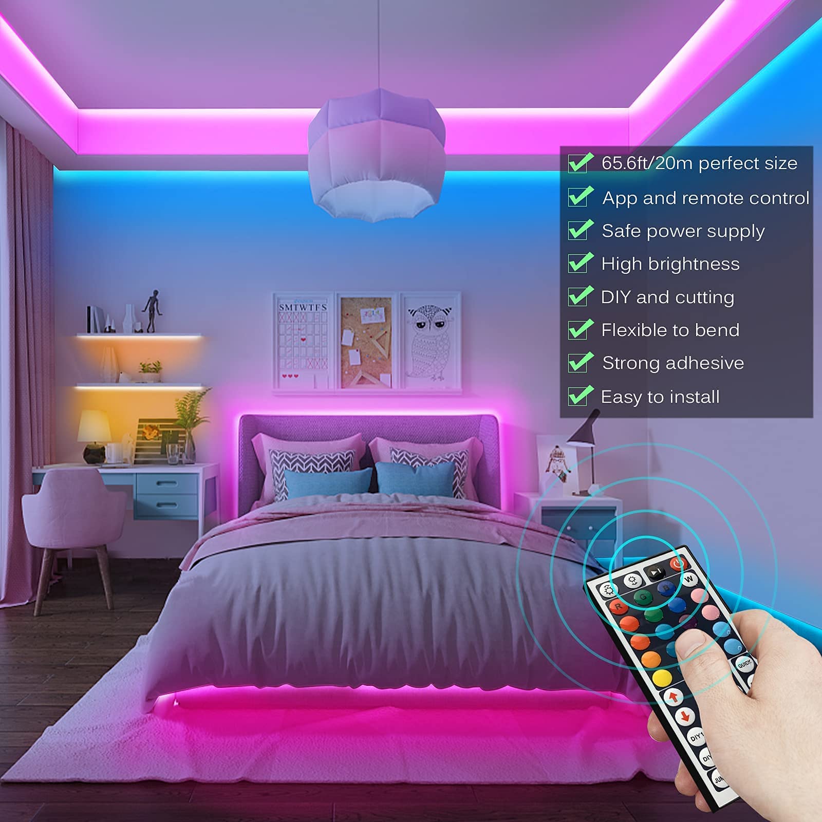 Tenmiro LED Strip Lights, 65.6ft RGB Rope Lights, Music Sync, APP & Remote Control, Multicolor, Plastic, Model T-20
