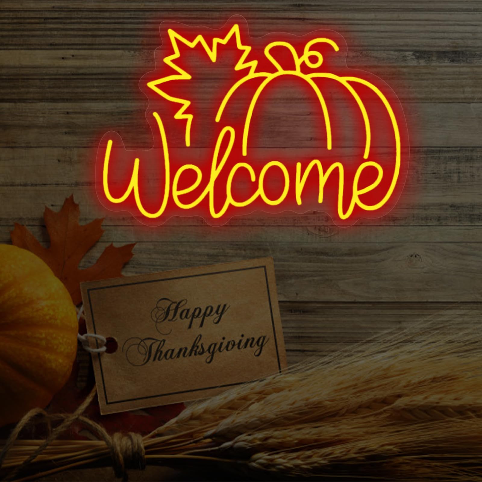 Welcome Pumpkin Neon Sign Light Halloween Thanksgiving Wall Art Neon Night For Autumn Thanksgiving Home Fireplace Door Desktop Hanging Ornaments  Farmhouse Front Door Sign Farm Welcome Sign