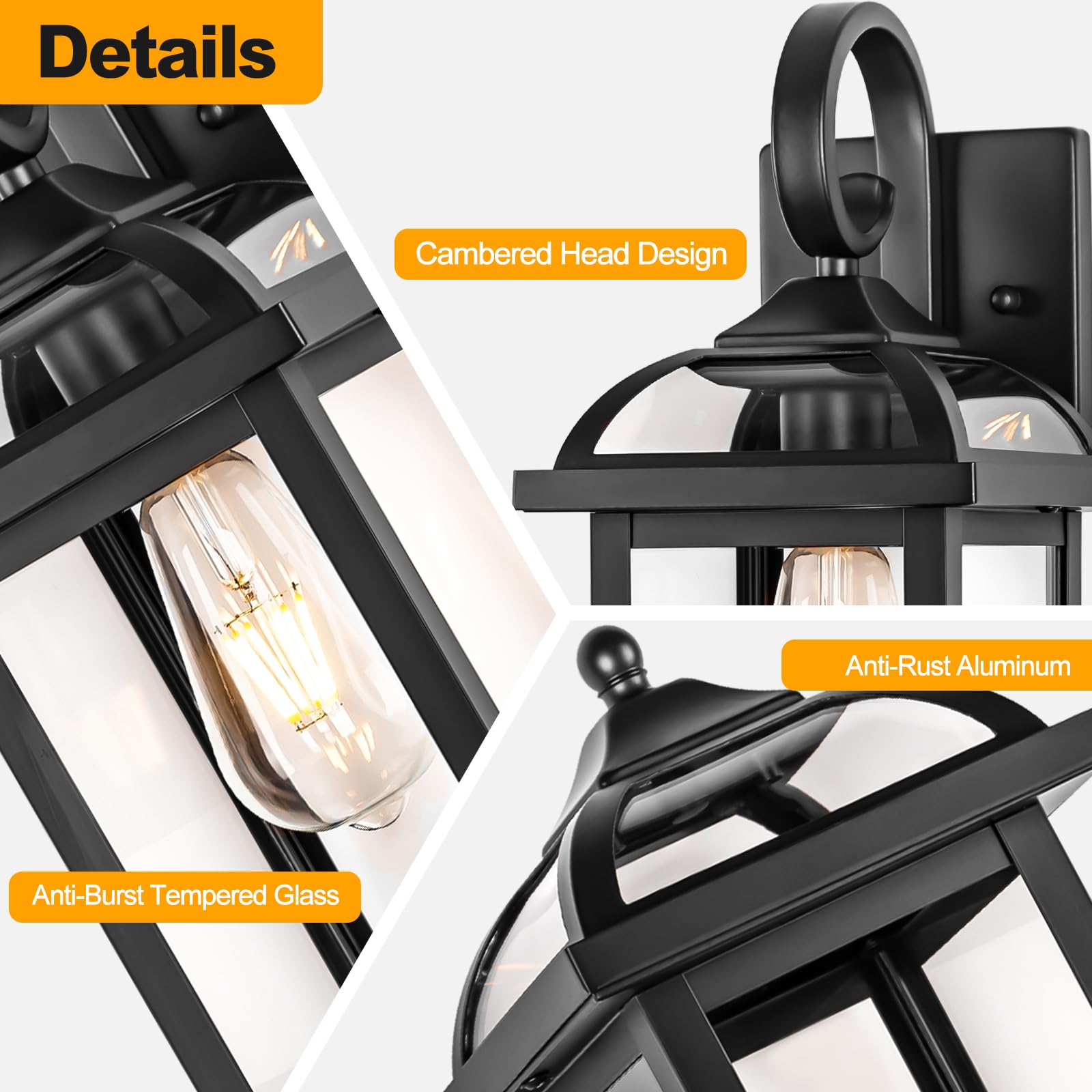 Roravilila 18” Black Porch Lights, Waterproof Aluminum Lanterns, 2-Pack Outdoor Fixtures