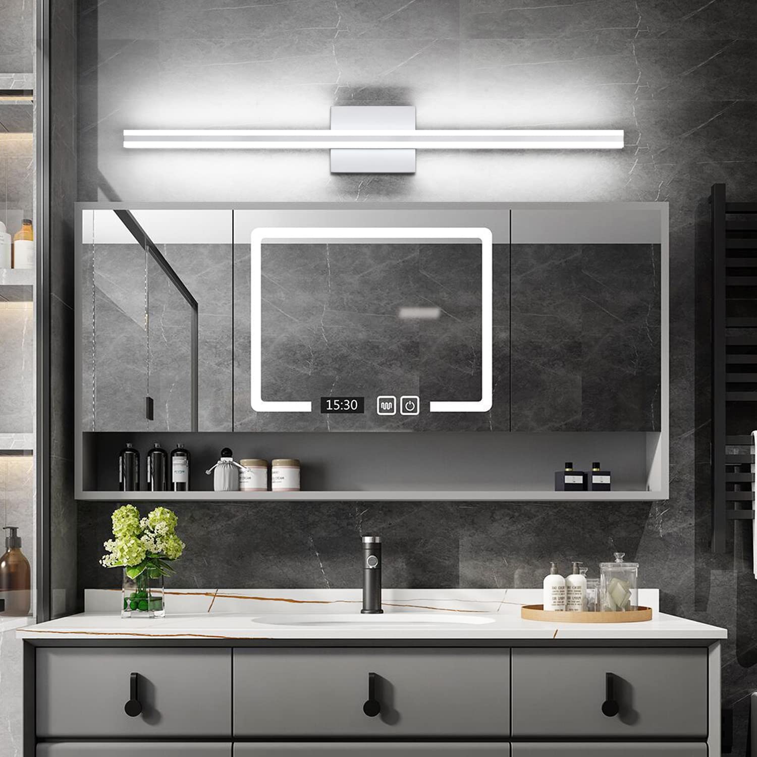 SOLFART Bathroom Vanity Lights Over Mirror 31.8 Inch LED Brushed Nickel Aluminum S8200-810mm-Silver
