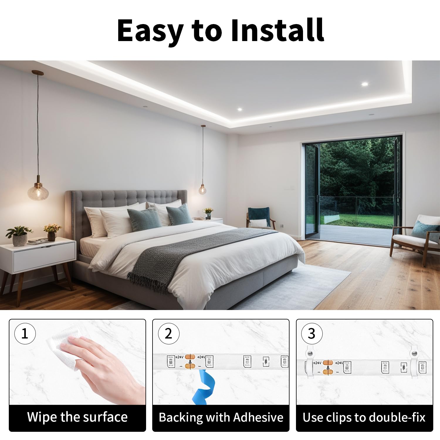 Inextstation 32.8Ft/10M White Led Strip Light, 24V 2835 Smd 600 Leds Flexible Cuttable Waterproof Led Tape Light For Bedroom Kit