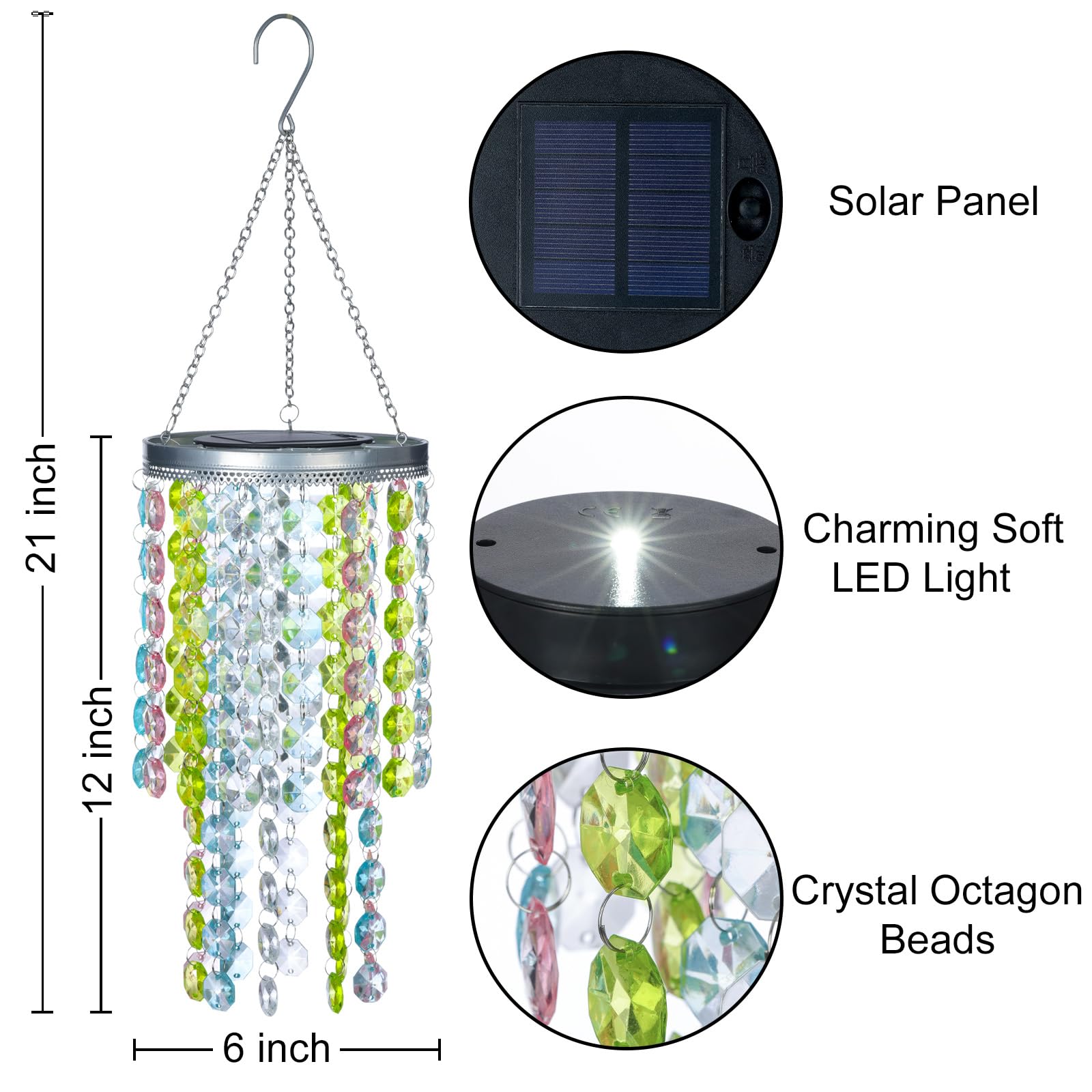 Hanging Solar Crystal Chandelier Outdoor, 21    Modern Solar Multicolor Acrylic Beaded Lantern With Cool White Led S Hooks For G