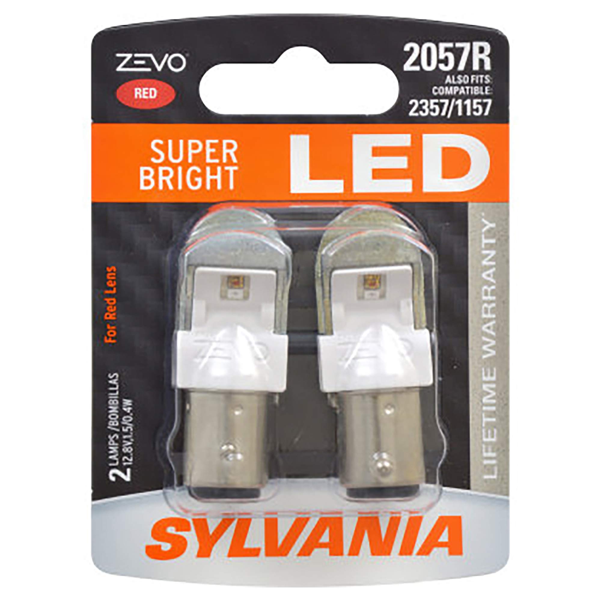 SYLVANIA 2057 ZEVO LED Red Bulb - Bright LED for Stop and Tail Lights (2 Bulbs)