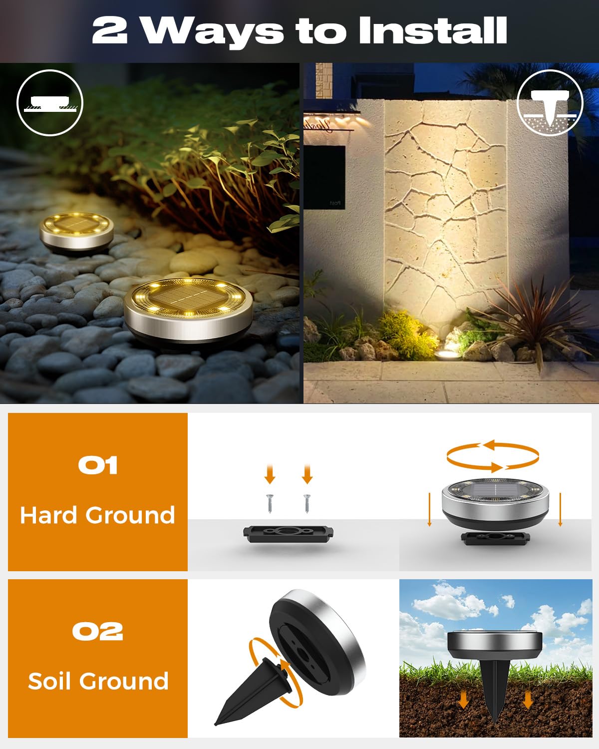 Btfarm 6 Pack Solar Ground Lights Outdoor, 8 Led Flat Solar Lights Outdoor Pathway Ip65 Waterproof For Garden Pathway Lawn Patio