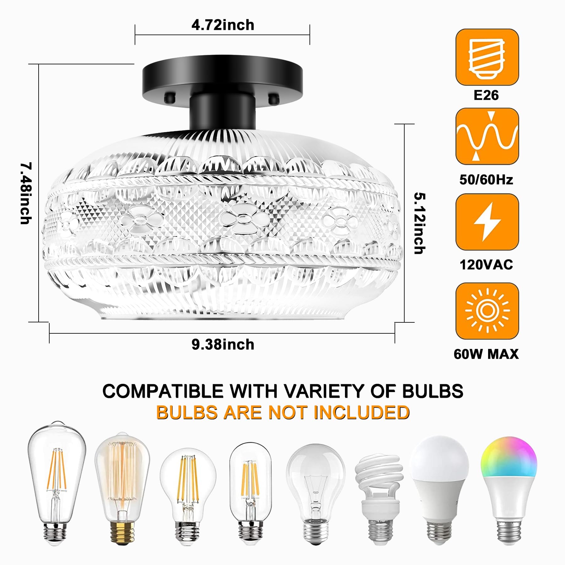 Semi Flush Mount Ceiling Light Fixture Black,Vintage Hallway Light Fixture Ceiling,Globe Glass Light Fixtures Ceiling Mount,Farm