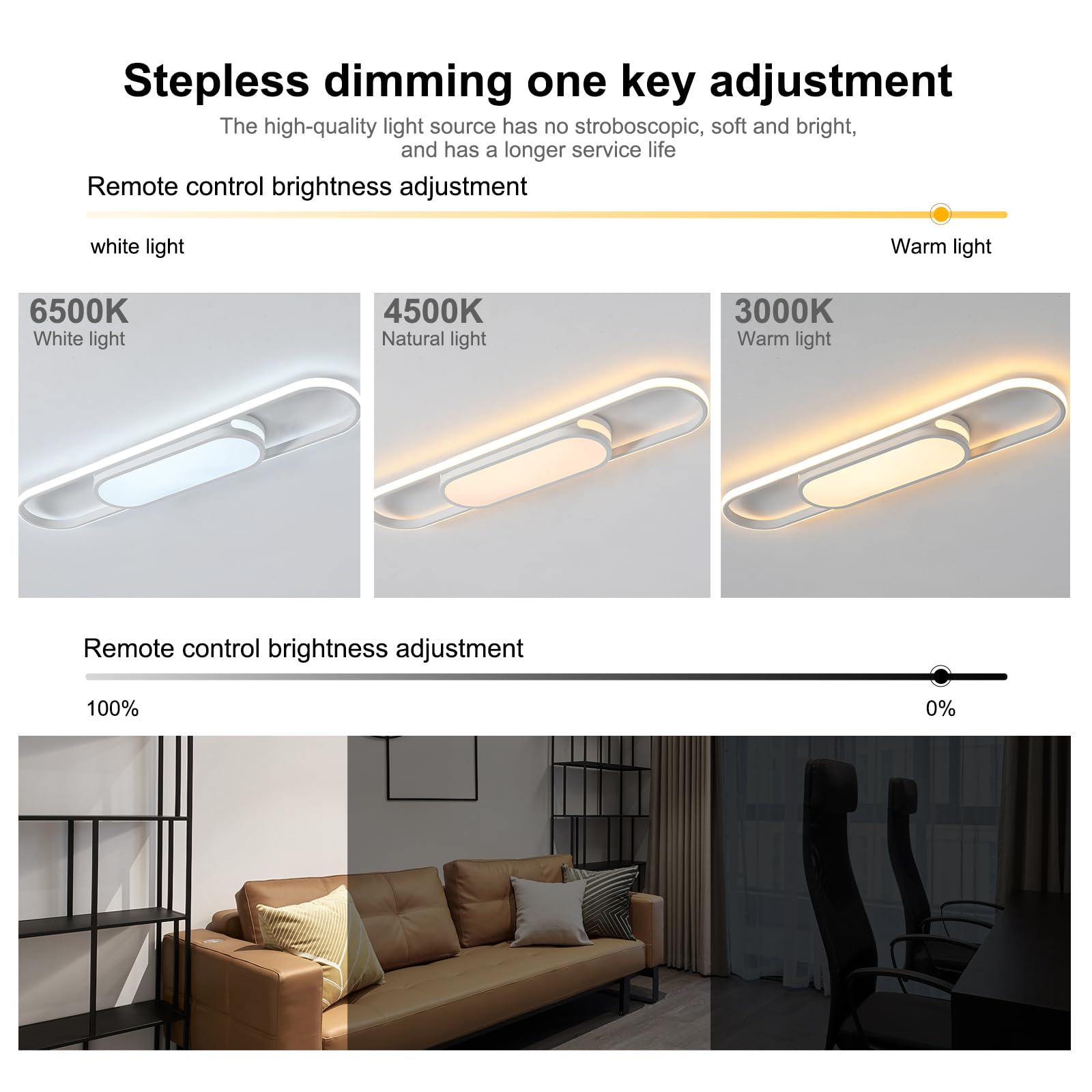 Qcyuui Modern Led Ceiling Light Dimmable Linear Ceiling Lamp 31.5In Kitchen Lighting Fixtures Ceiling For Bedroom Hallway Dining Room (45W/3000-6500K/White)