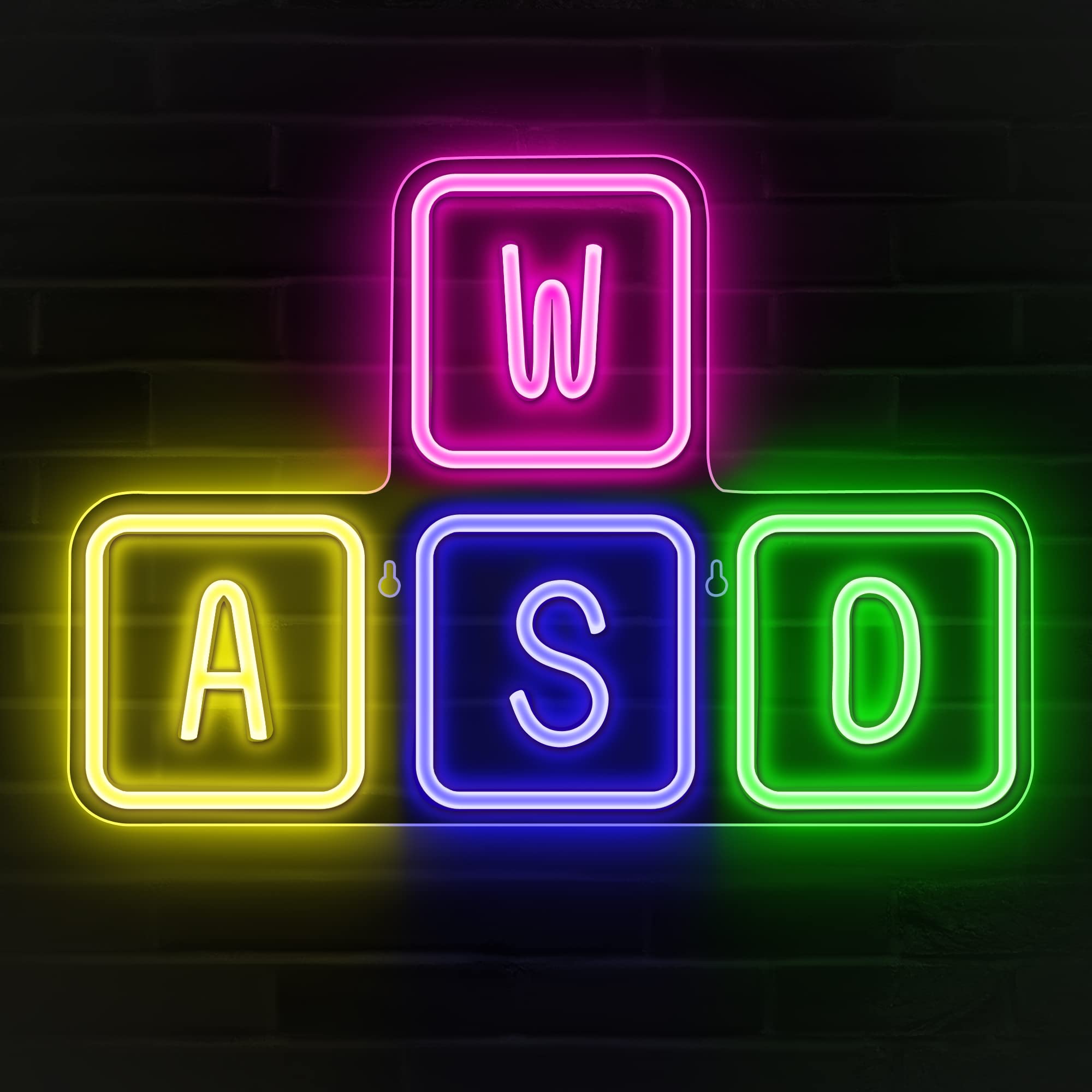 Lumoonosity WASD Neon Sign - LED Keyboard Wall Decor - 16.5x11.2 inches - Acrylic - Yellow/Green/Blue/Pink - Model NS-WASD Mix