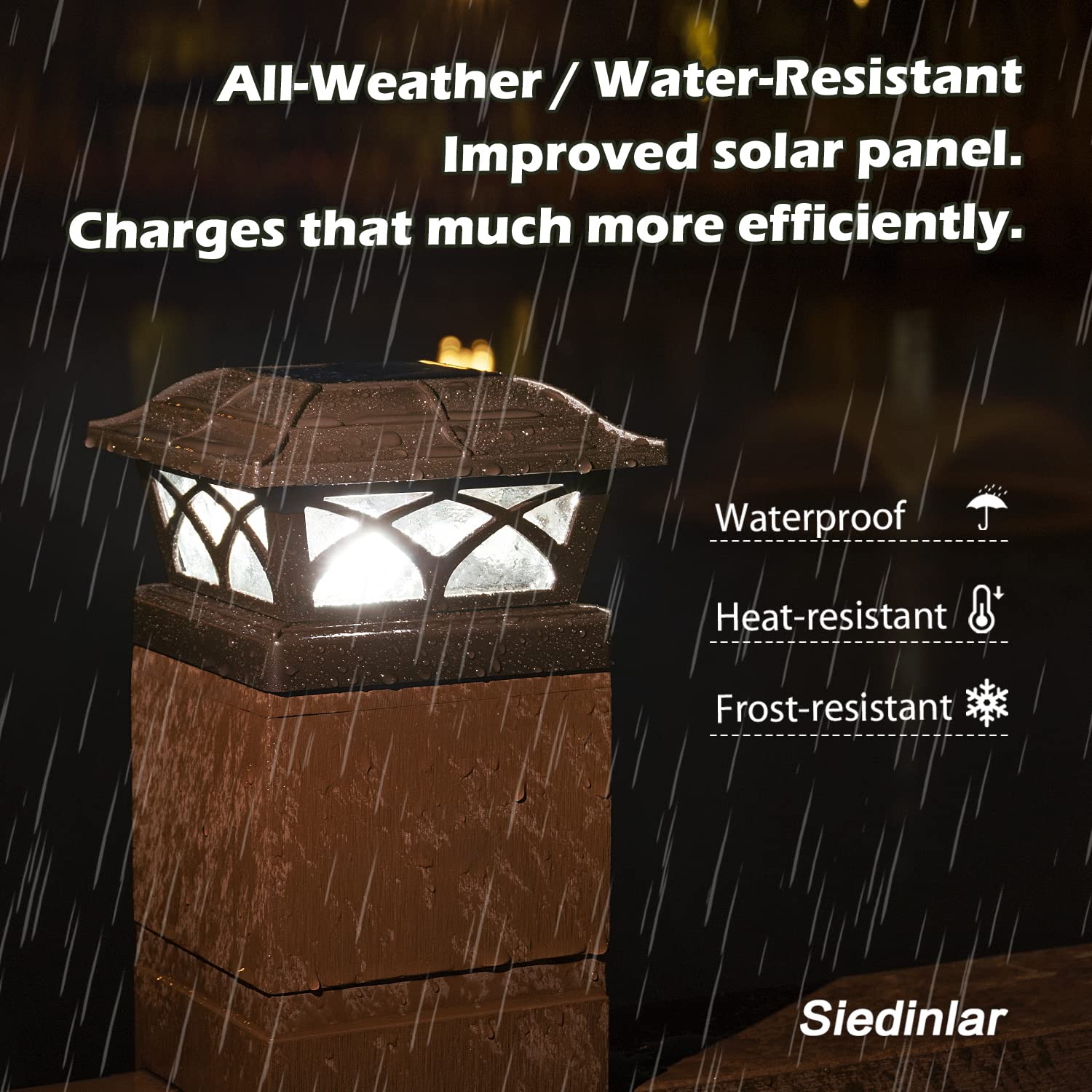 SIEDiNLAR Solar Post Cap Lights, 8 LEDs, Brown Glass, 2 Color Modes, 2 Pack for 4x4 5x5 6x6 Posts, Deck