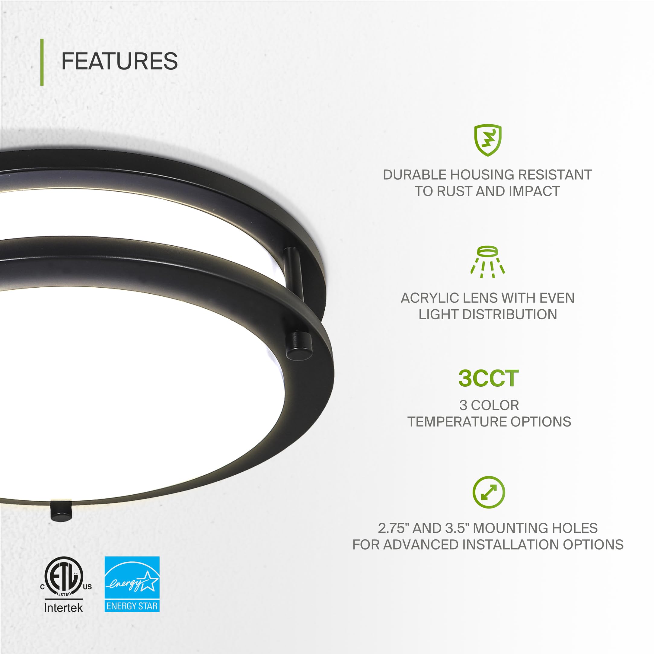 Asd Led 10 Inch Round Flush Mount Light Fixture | 16W 1050Lm 3000K-5000K 120V | 3Cct, Dimmable, Energy Star, Etl Listed | Close