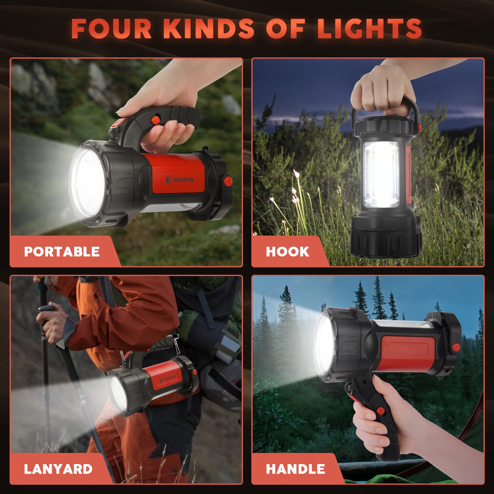 Alpswolf Camping Lantern Rechargeable, Led Flashlight Spotlight Lantern With 800Lm, 3600 Capacity Powered, Portable Bright Campi