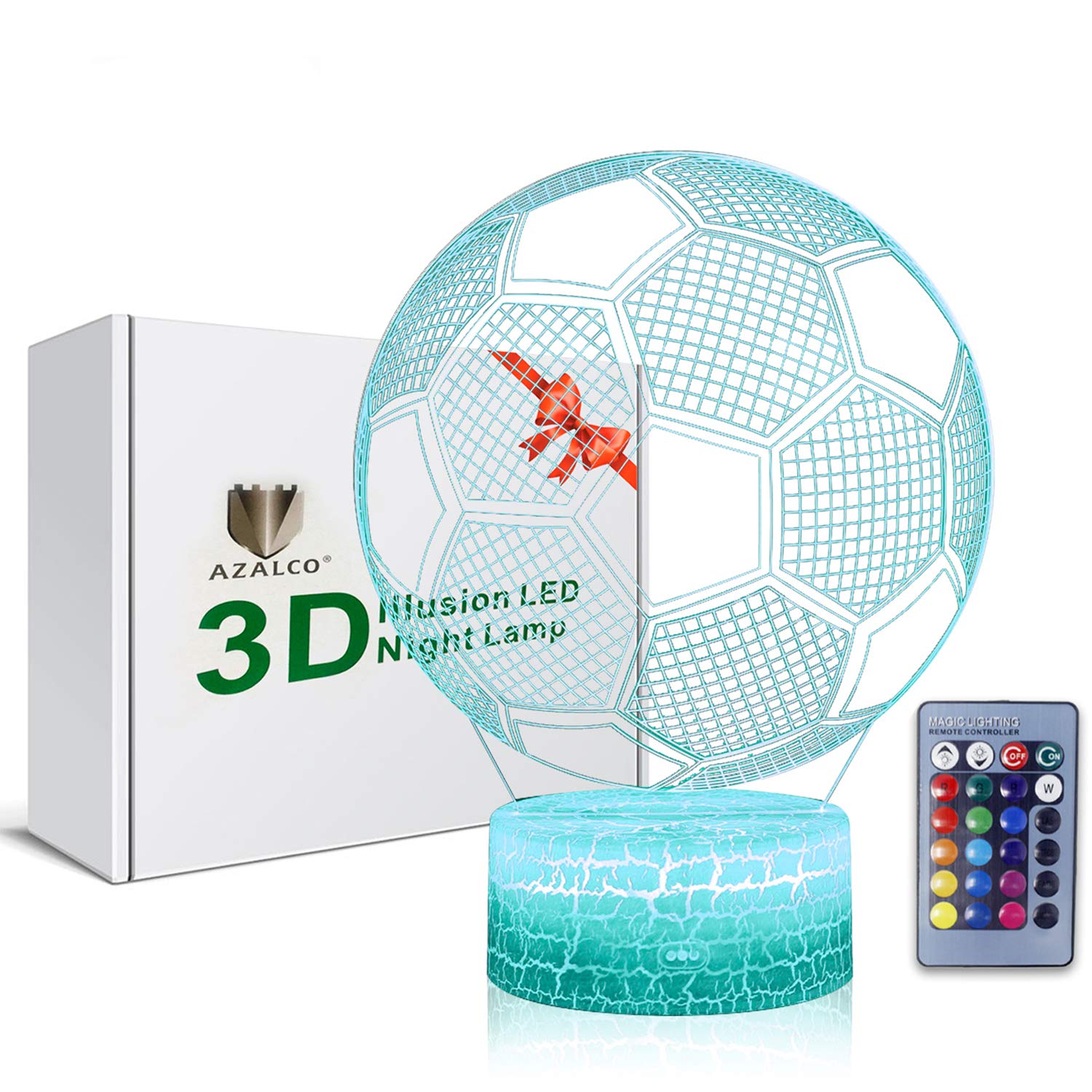 AZALCO 3D Illusion Soccer Night Light,Football Led Lamp 16 Color Change Smart Touch&Remote Control Teenager Christmas Gifts Xmas
