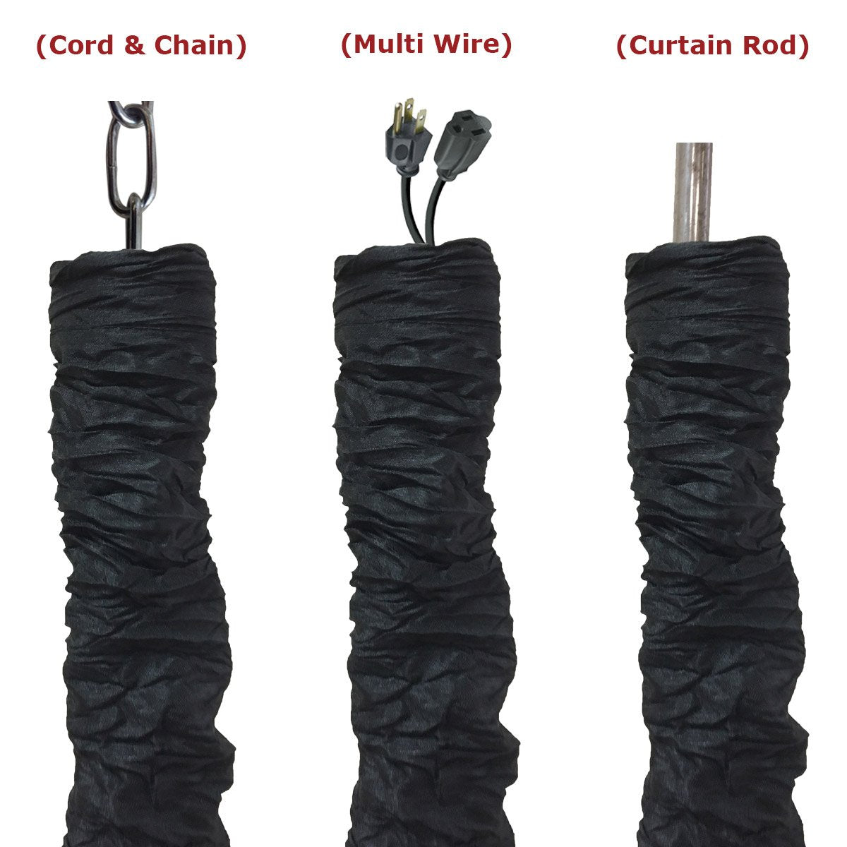 Royal Designs, Inc. Chandelier Chain Cover, 4 ft Silk Fabric, Black, 6 Pack