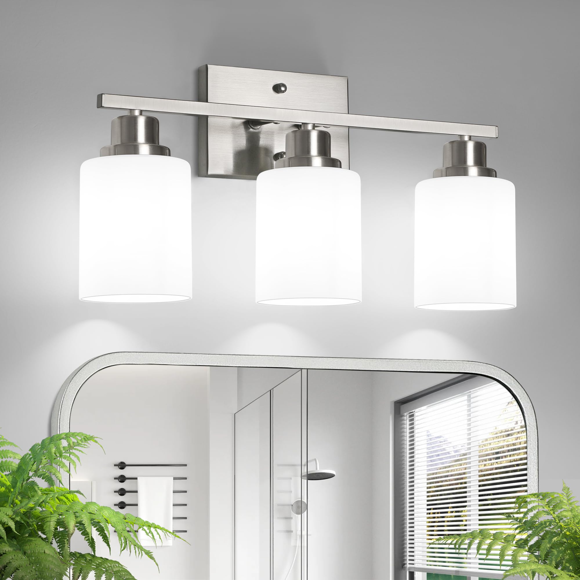 Ascher Bathroom Light Fixtures  3-Light Vanity Light Over Mirror  Brushed Nickel Wall Sconces with Milky White Frosted Glass Shades  Wall Lamp for Living Room Bedroom  E26 Base(Bulbs Not Included)