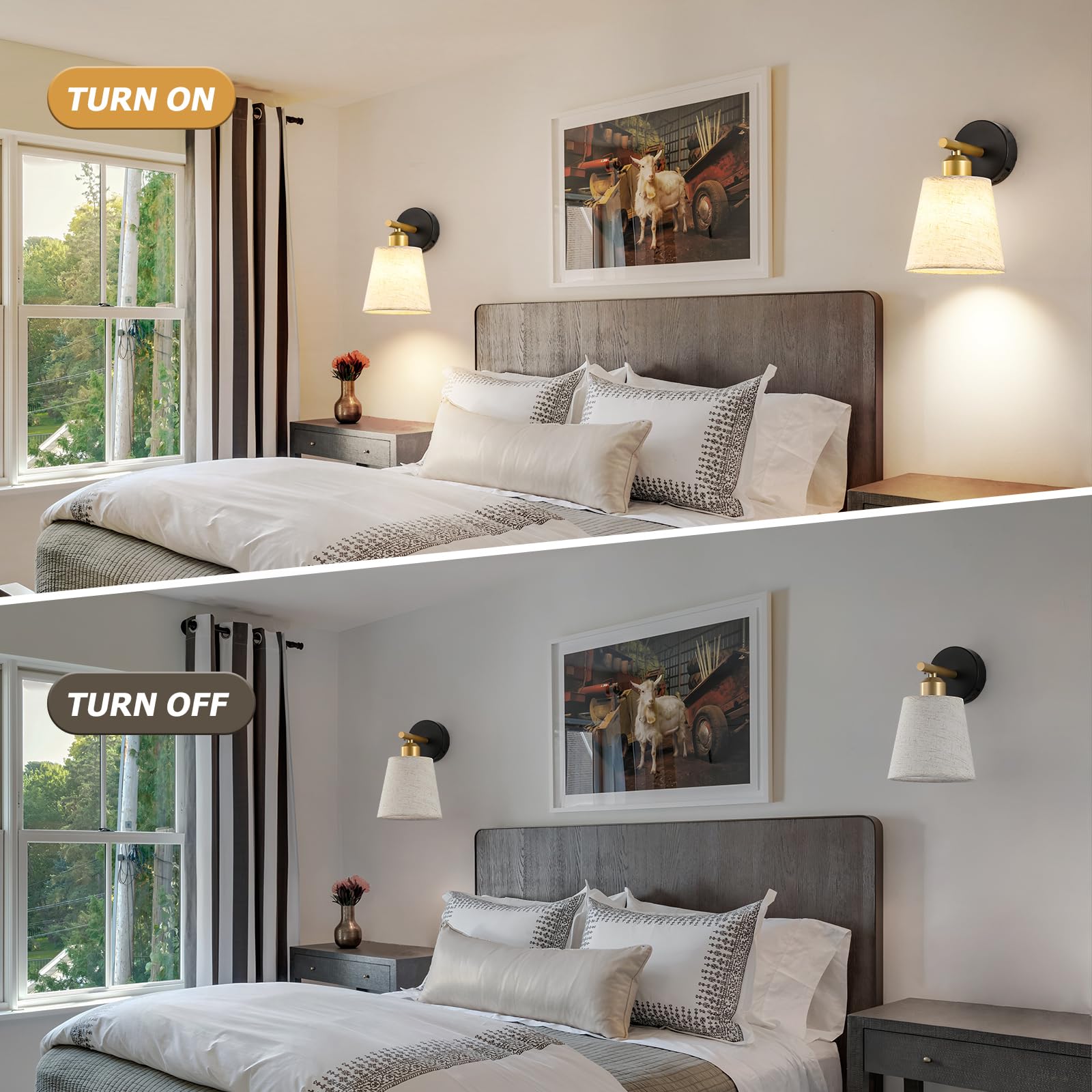 Joosenlux Battery Operated Wall Sconce Set Of 2 With Fabric Shade - Rechargeable Cordless Wall Lamps  Remote Control  Dimmable Led  Black And Gold  Modern Decorative Accent Light
