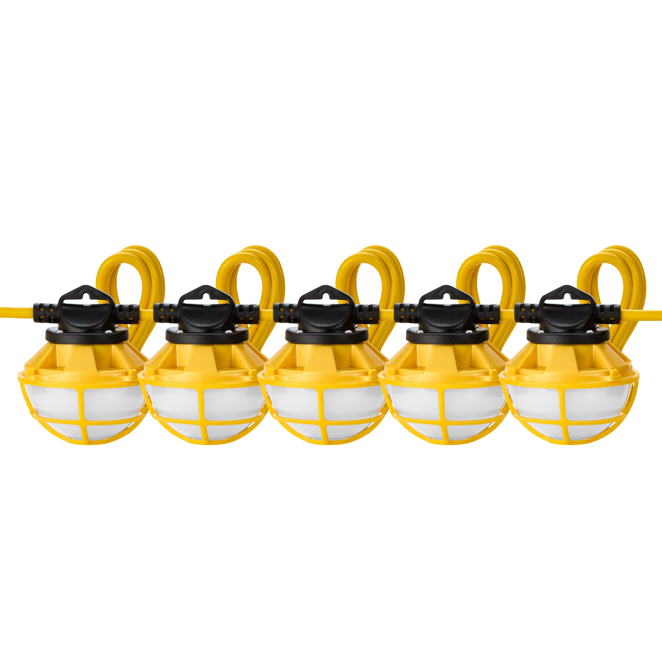 Maxxima Heavy Duty LED Construction String Light - 7500 Lumens, 60 Watts, 50 Ft, Linkable, 5000K Daylight, IP65, Durable Fixture