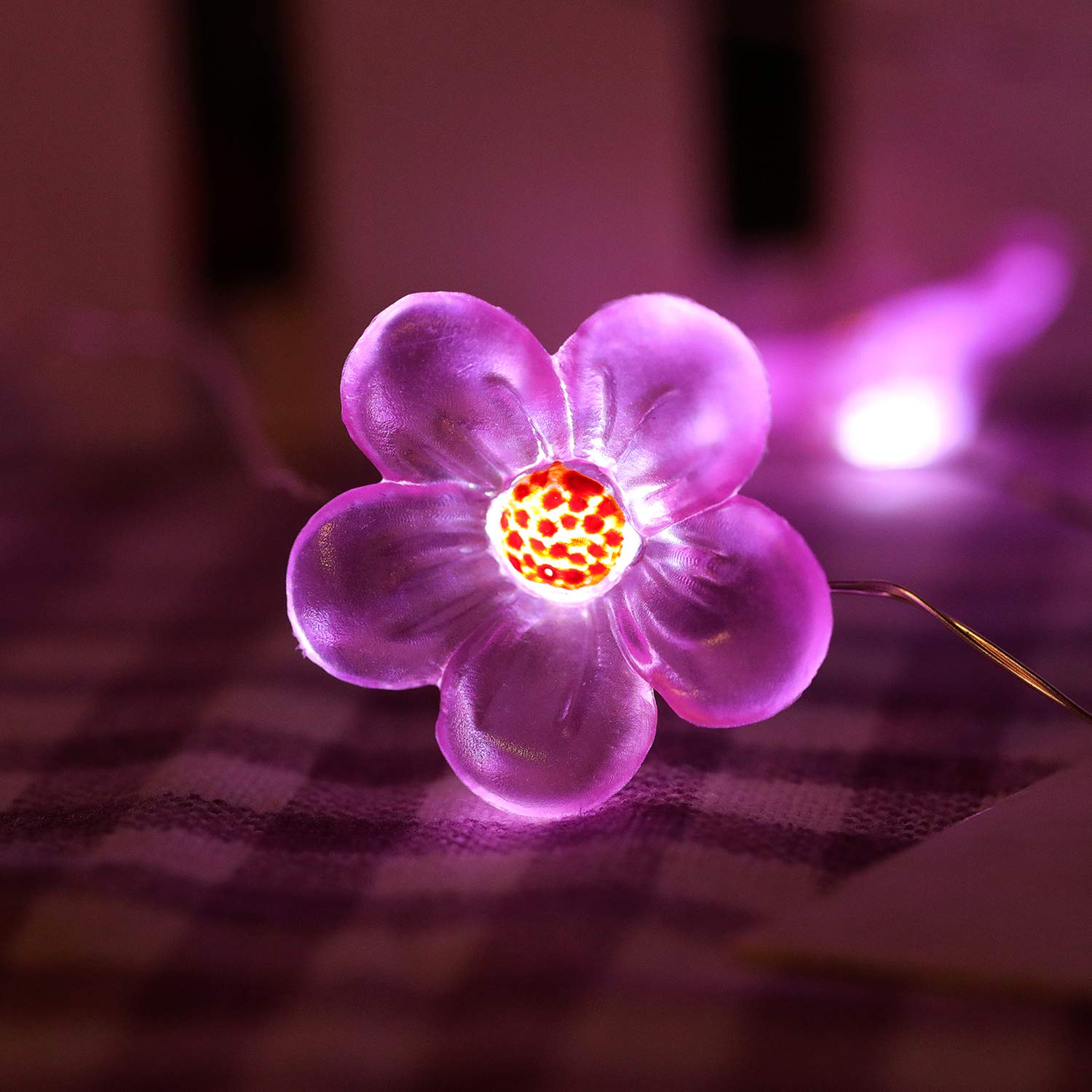 Hdnicezm Flower String Lights,Fairy Pink Cherry Blossom String Lights 21Ft 40 Leds Waterproof Usb Plug In Fun Room Lights For Spring, Nursery, Wedding, Dorm, Girls Bedroom, Baby Carriage Decoration